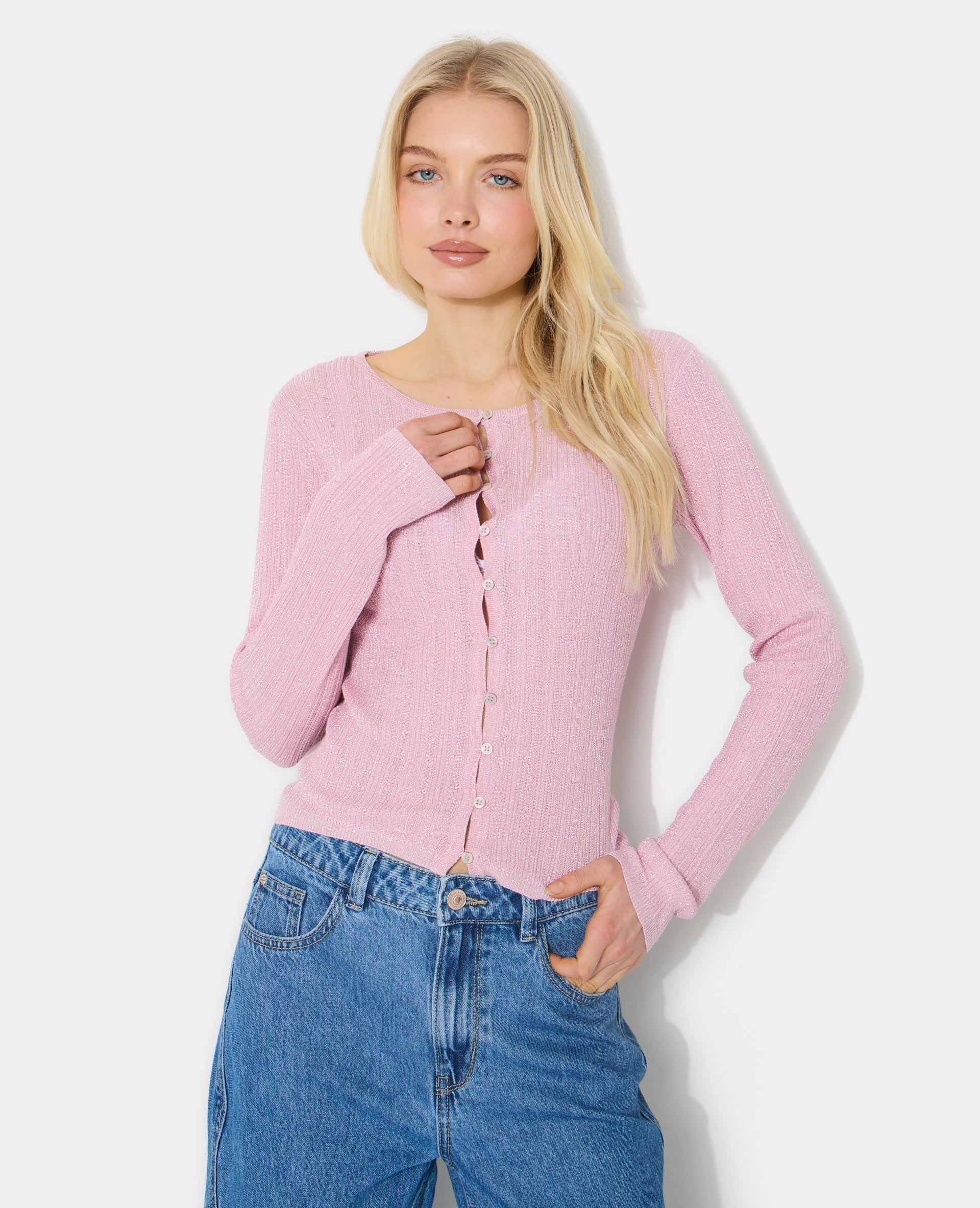 Gilet maille fine et côtelée avec lurex