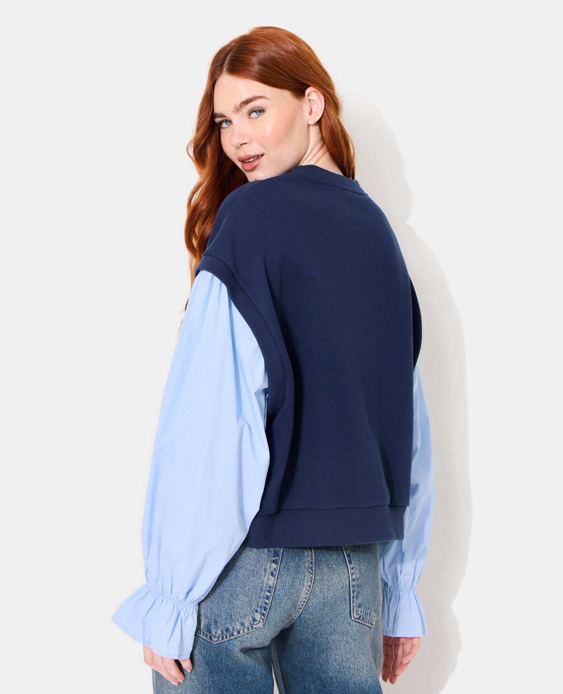 Sweat avec manches chemise effet 2 en 1