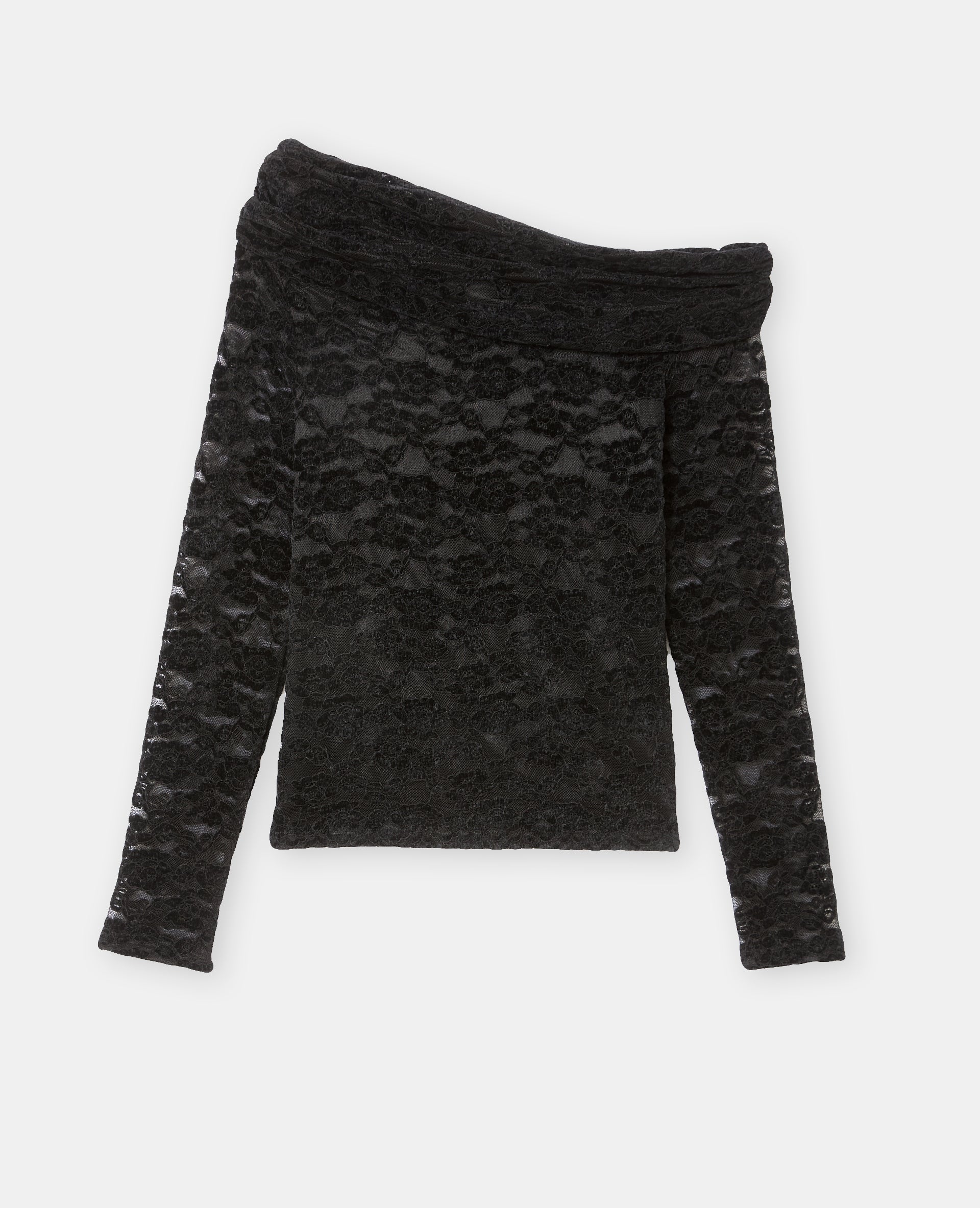 Top asymétrique en résille avec fleurs velours