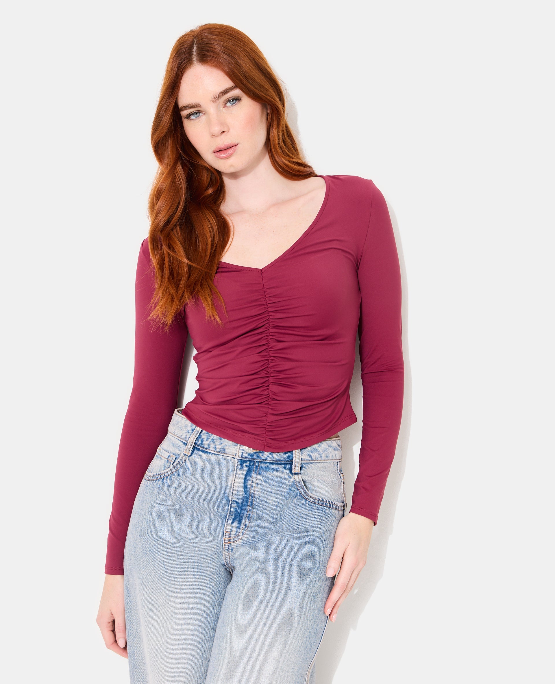 T-shirt manches longues avec fronces
