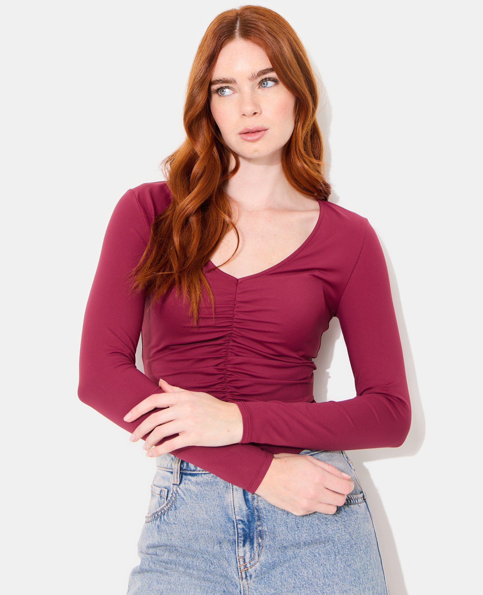 T-shirt manches longues avec fronces