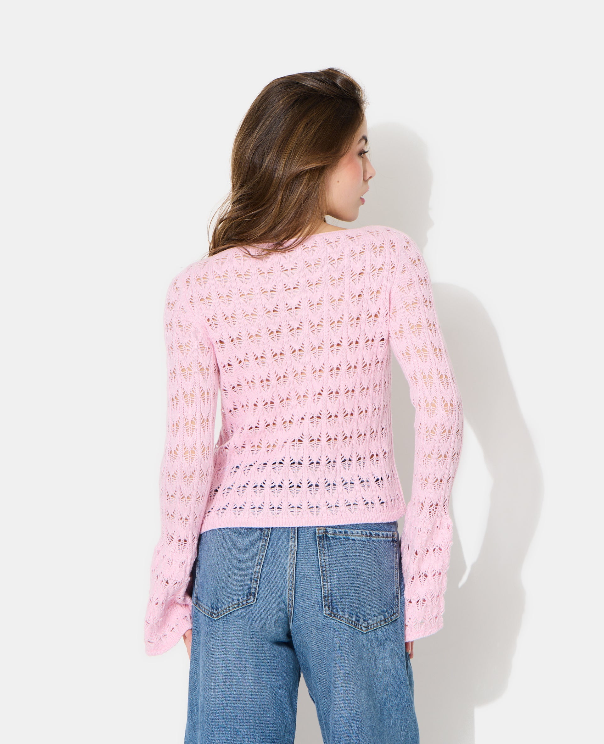 Gilet en maille ajourée avec boutons perles