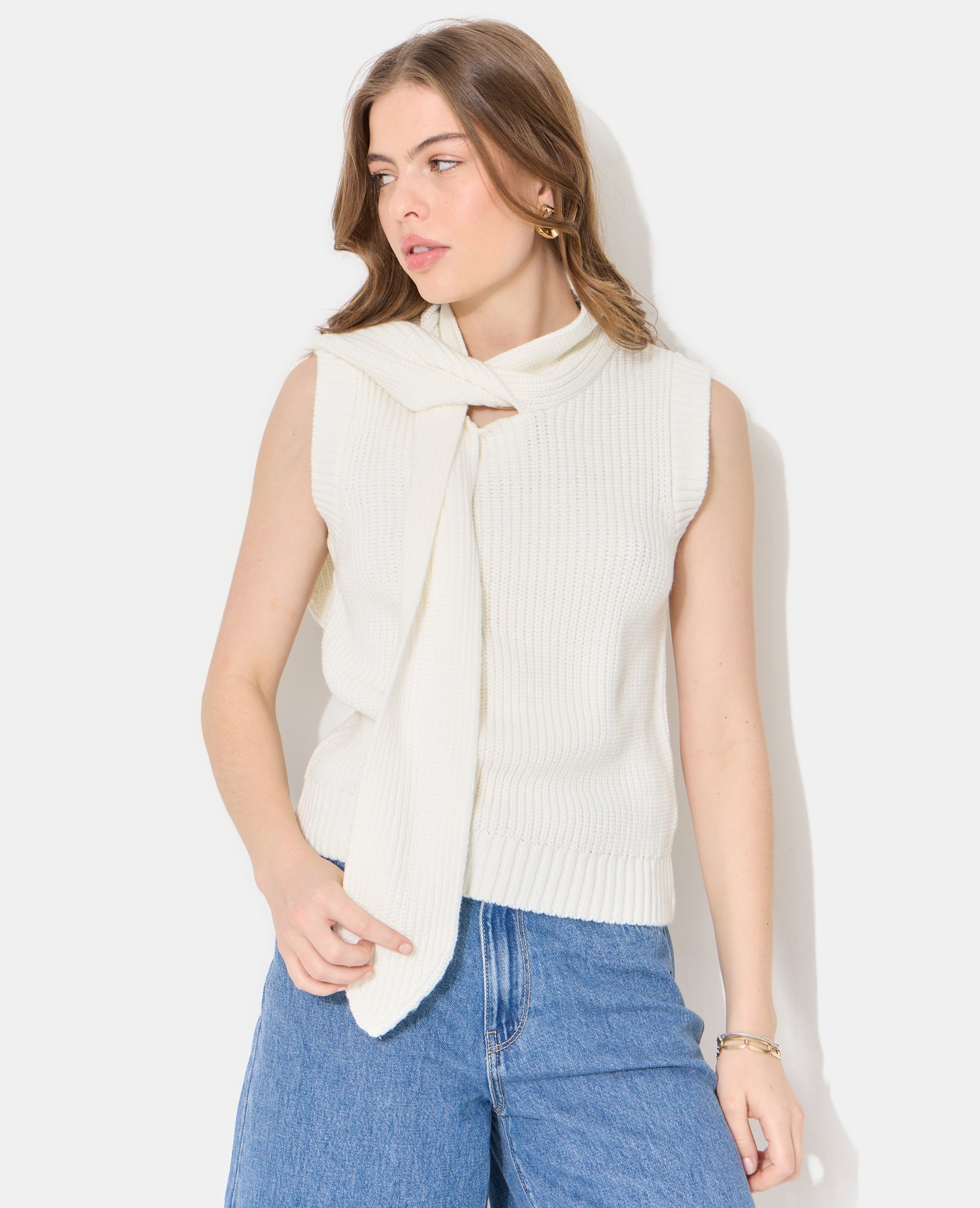 Pull sans manches avec col à nouer