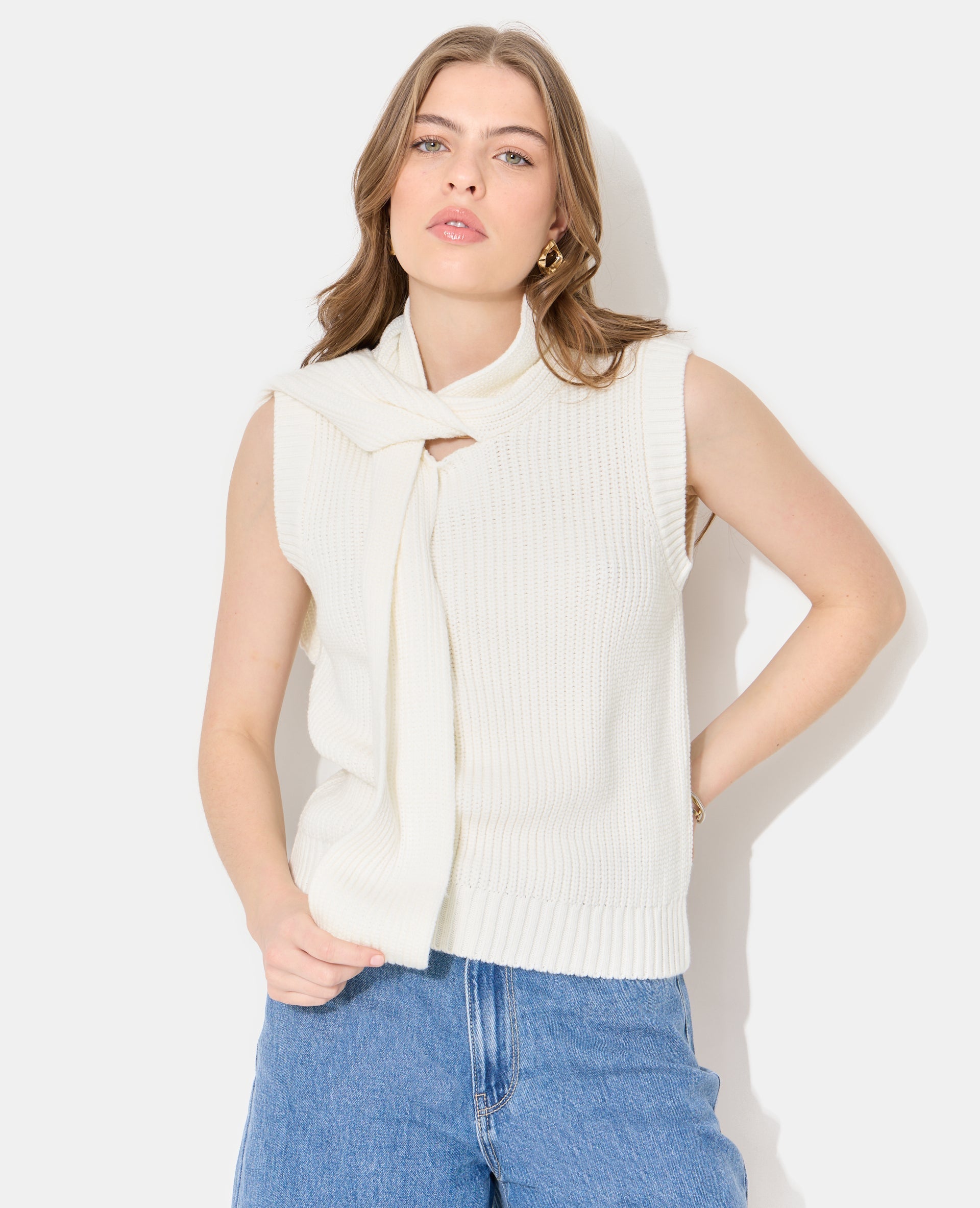 Pull sans manches avec col à nouer