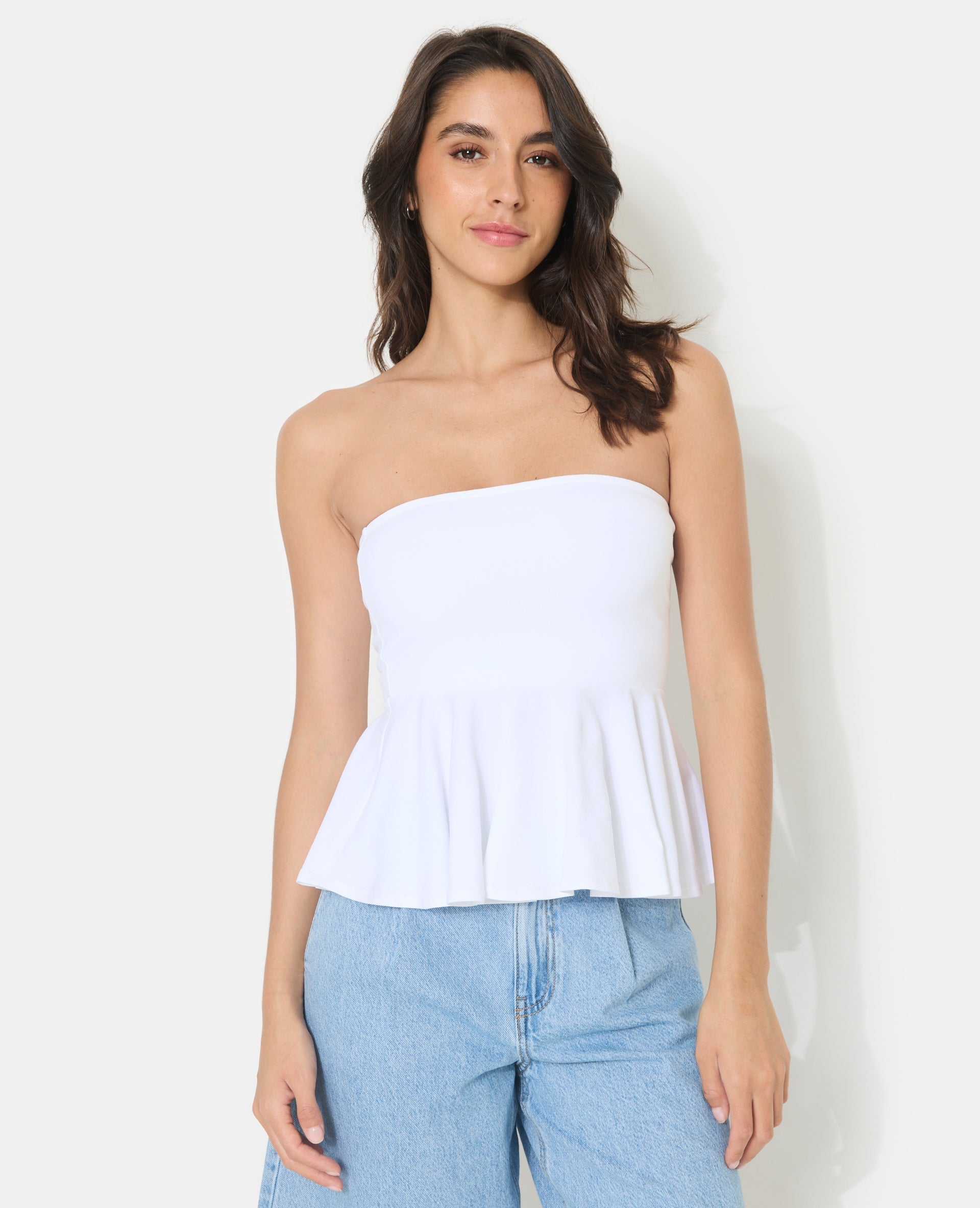 Top bustier peplum avec volant