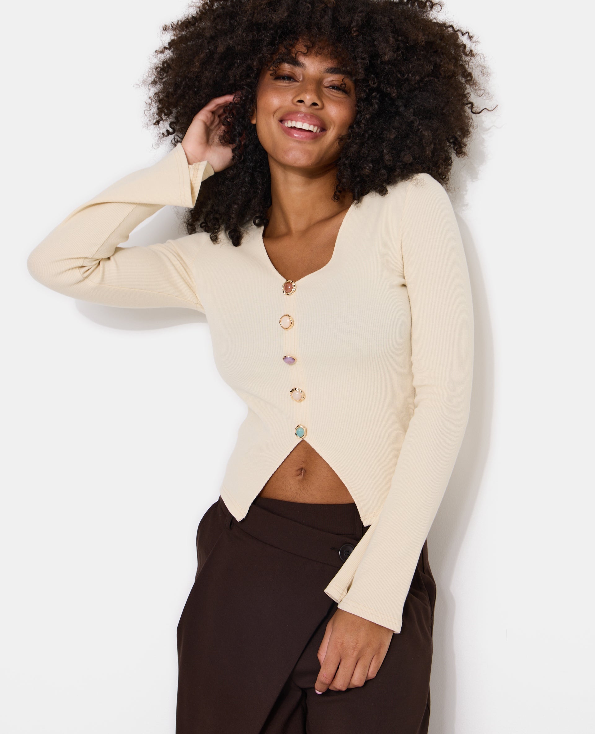 T-shirt manches longues effet gilet boutons fantaisie