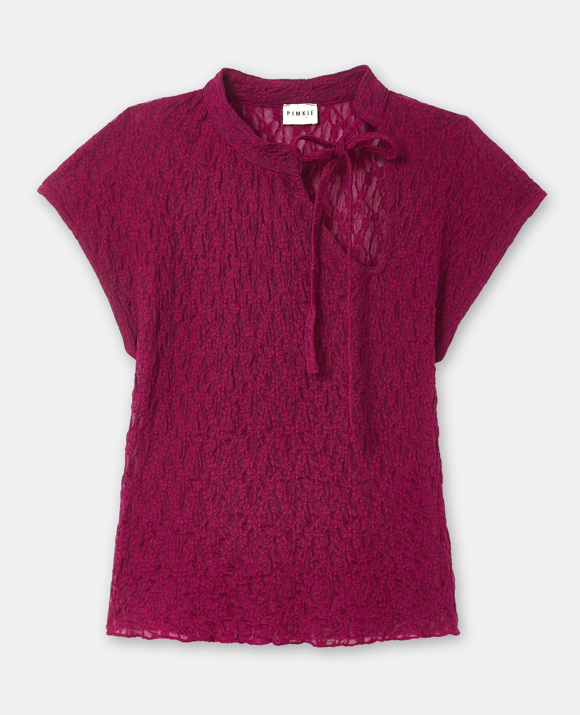 Top dentelle avec col mao et nouette