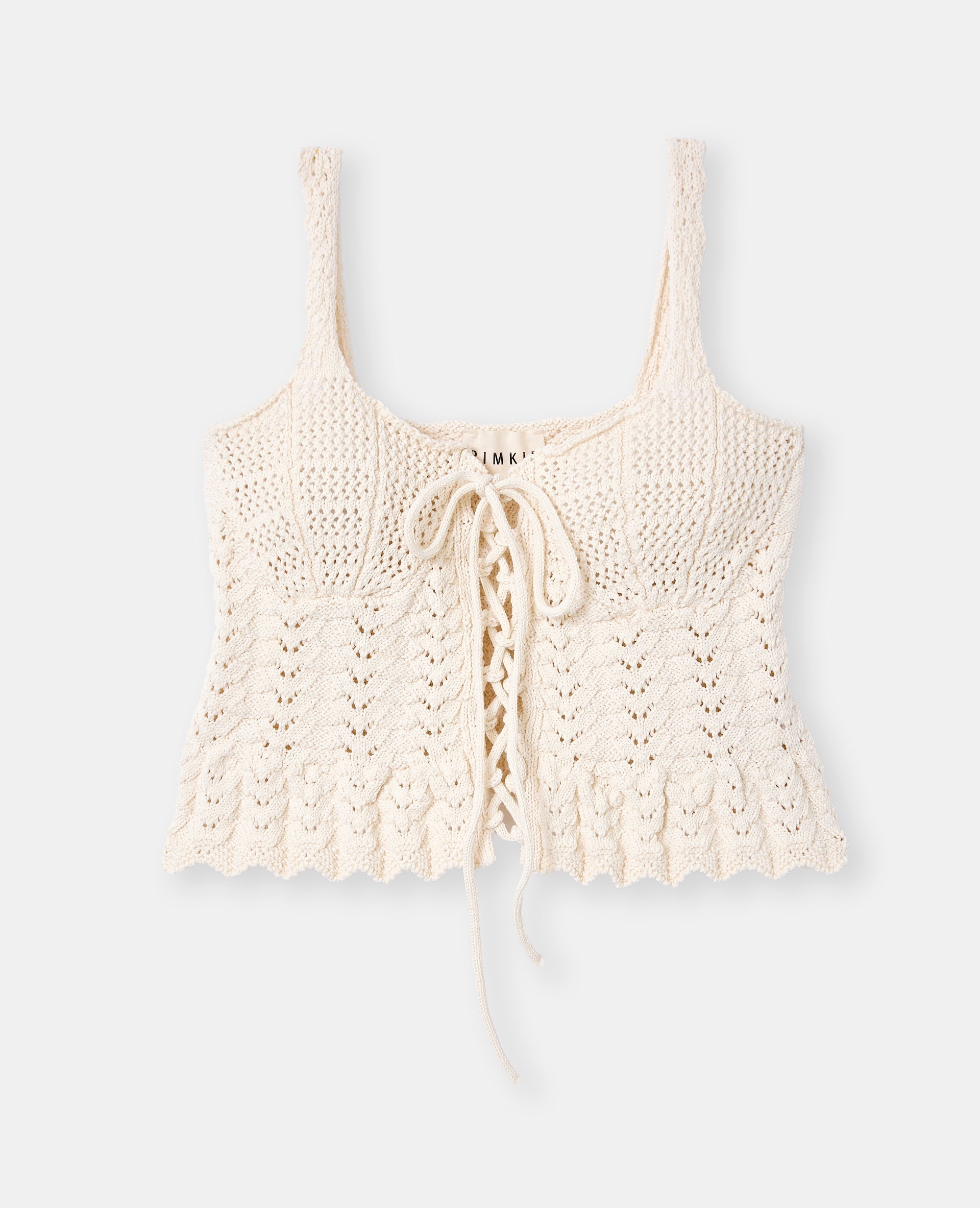 Top court en maille ajourée effet crochet avec laçage