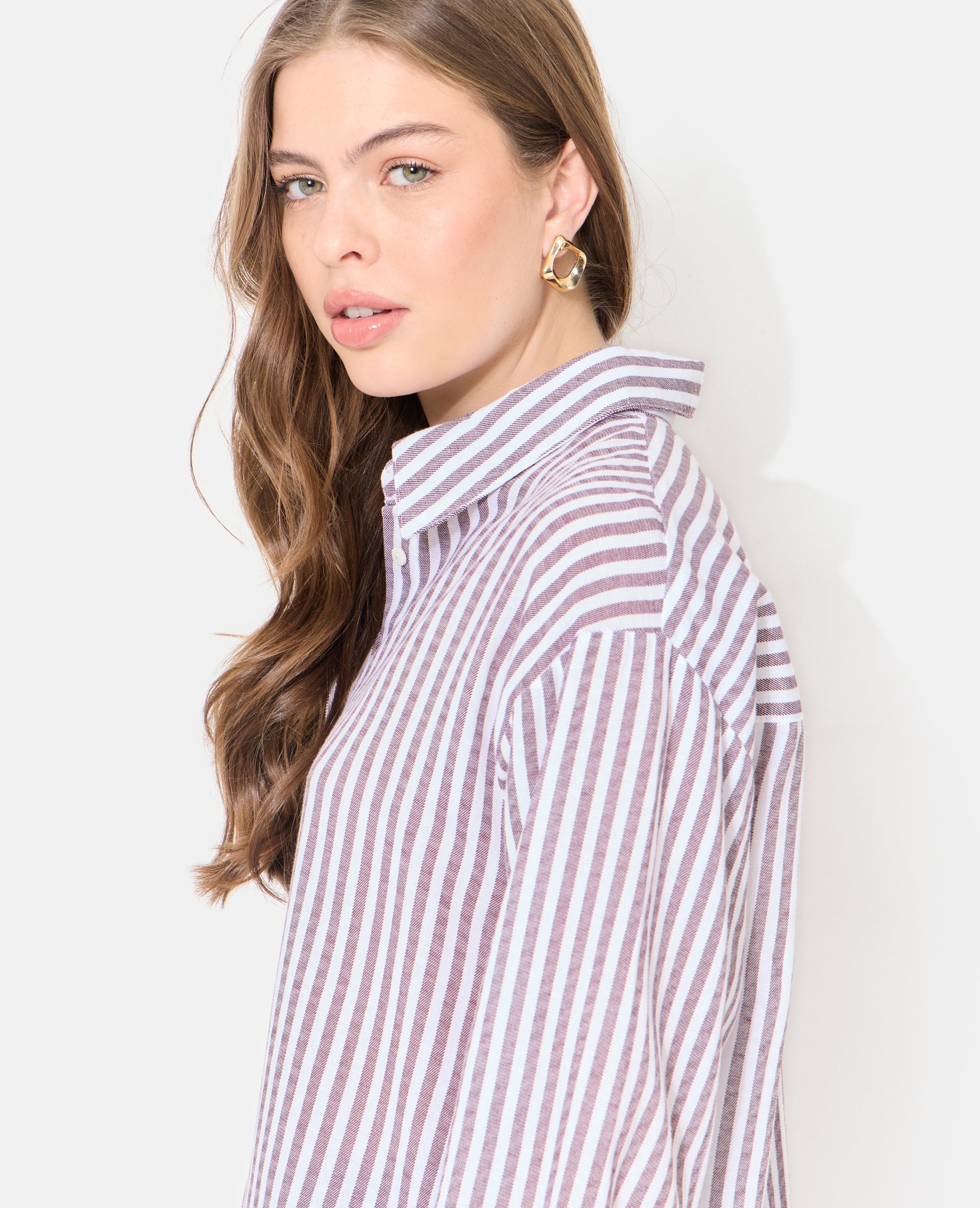 Chemise oversize rayée avec lin