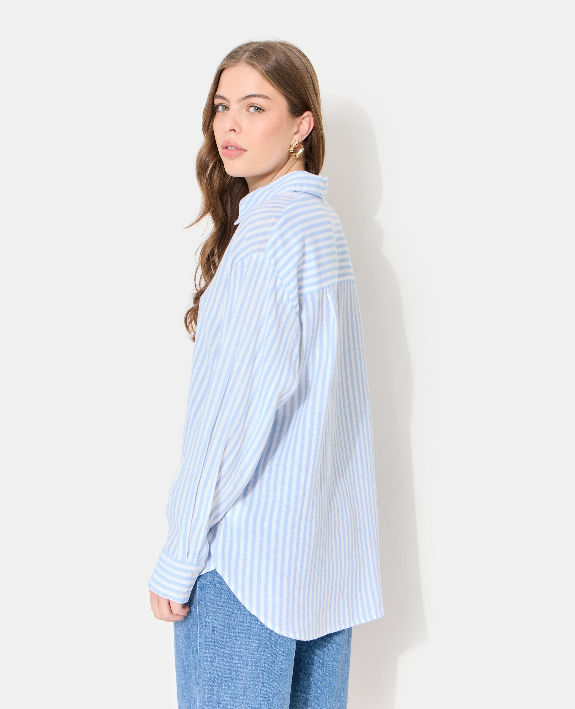 Chemise oversize rayée avec lin