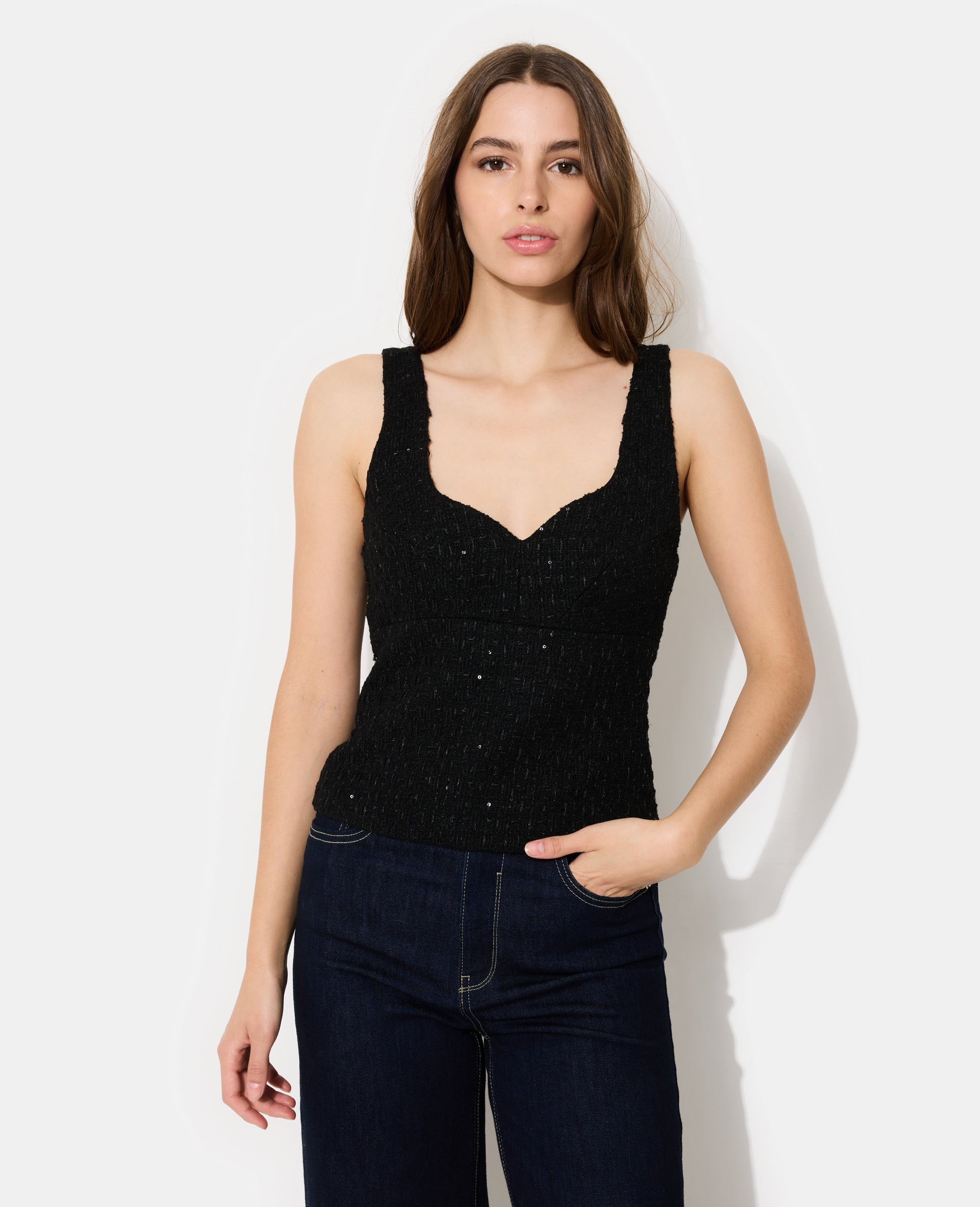 Top en tweed avec sequins