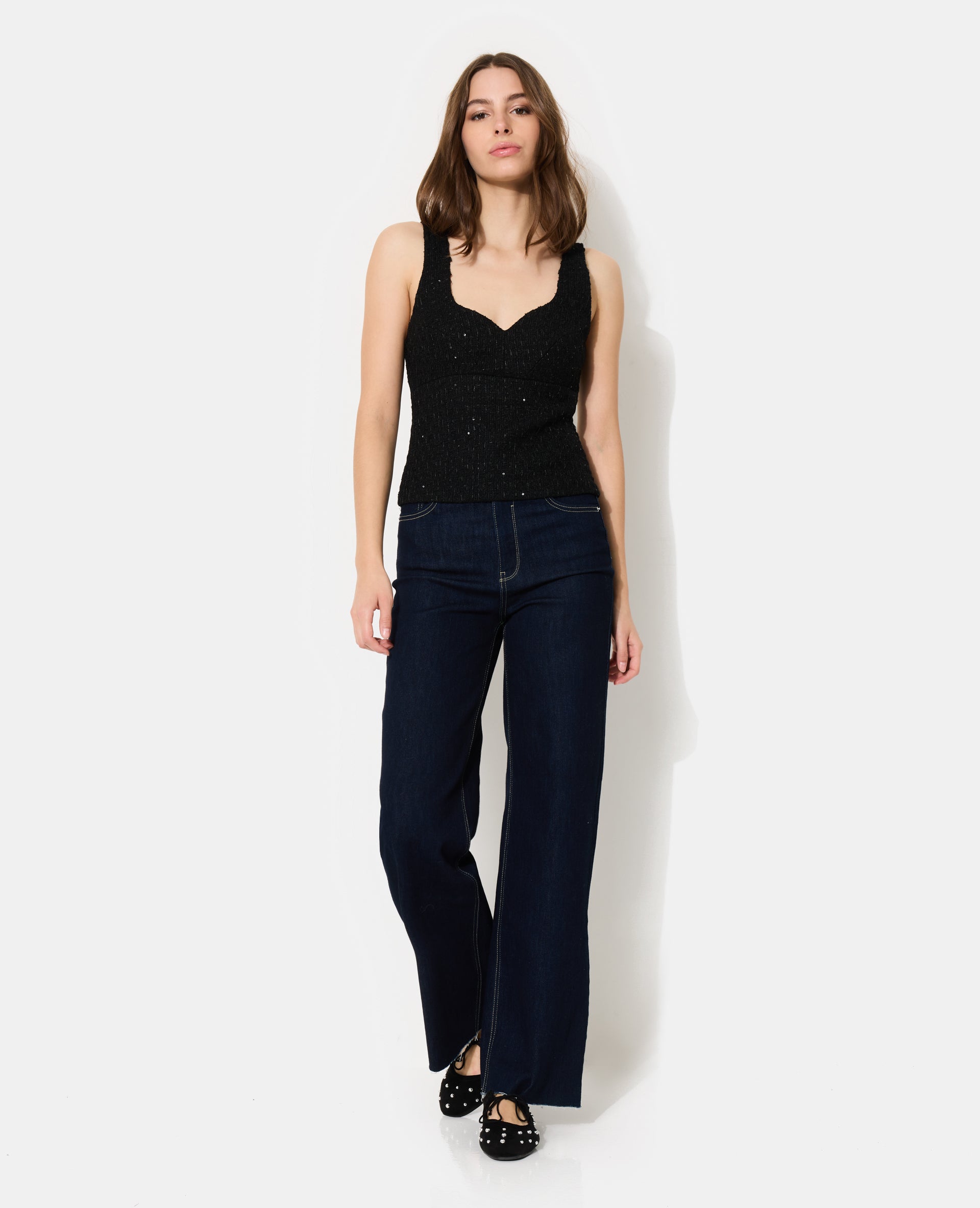 Top en tweed avec sequins