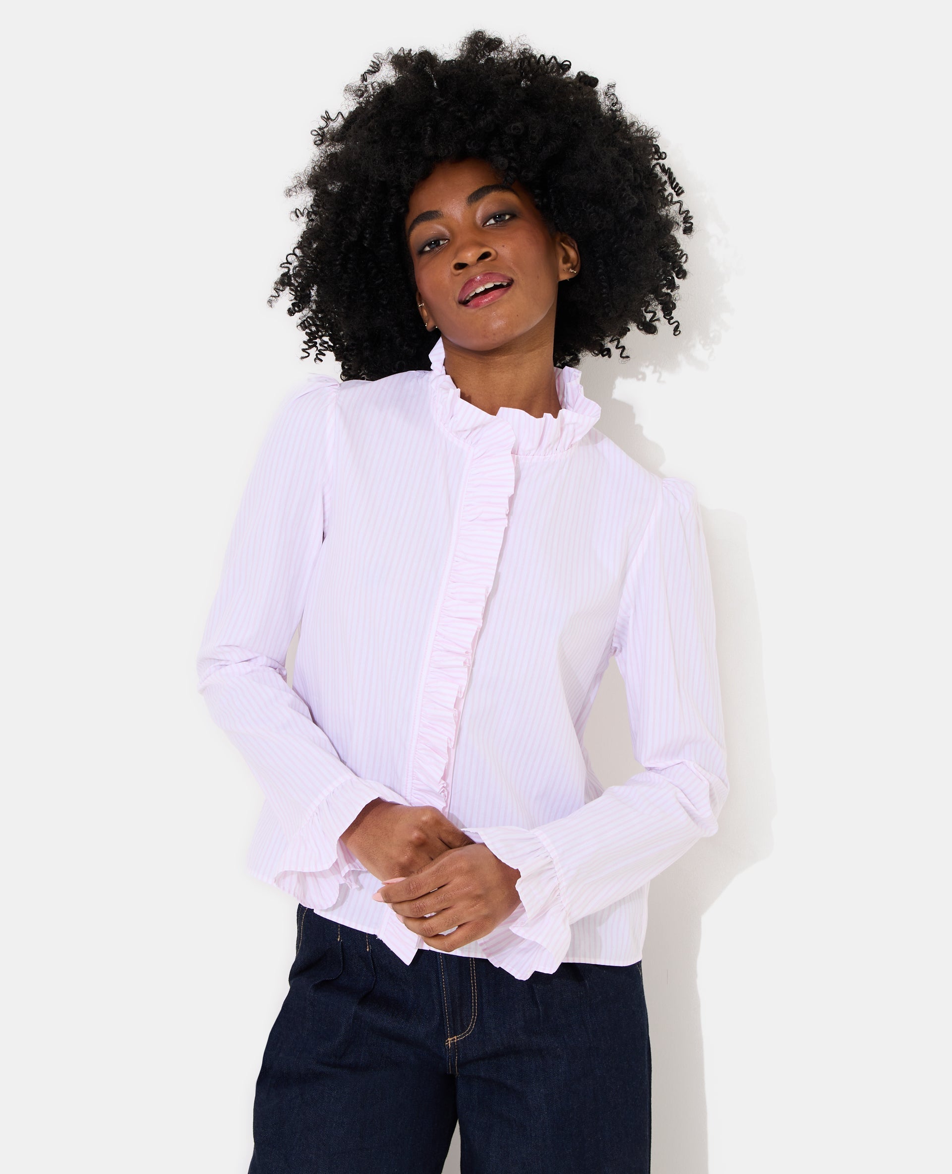 Chemise popeline rayée avec volants