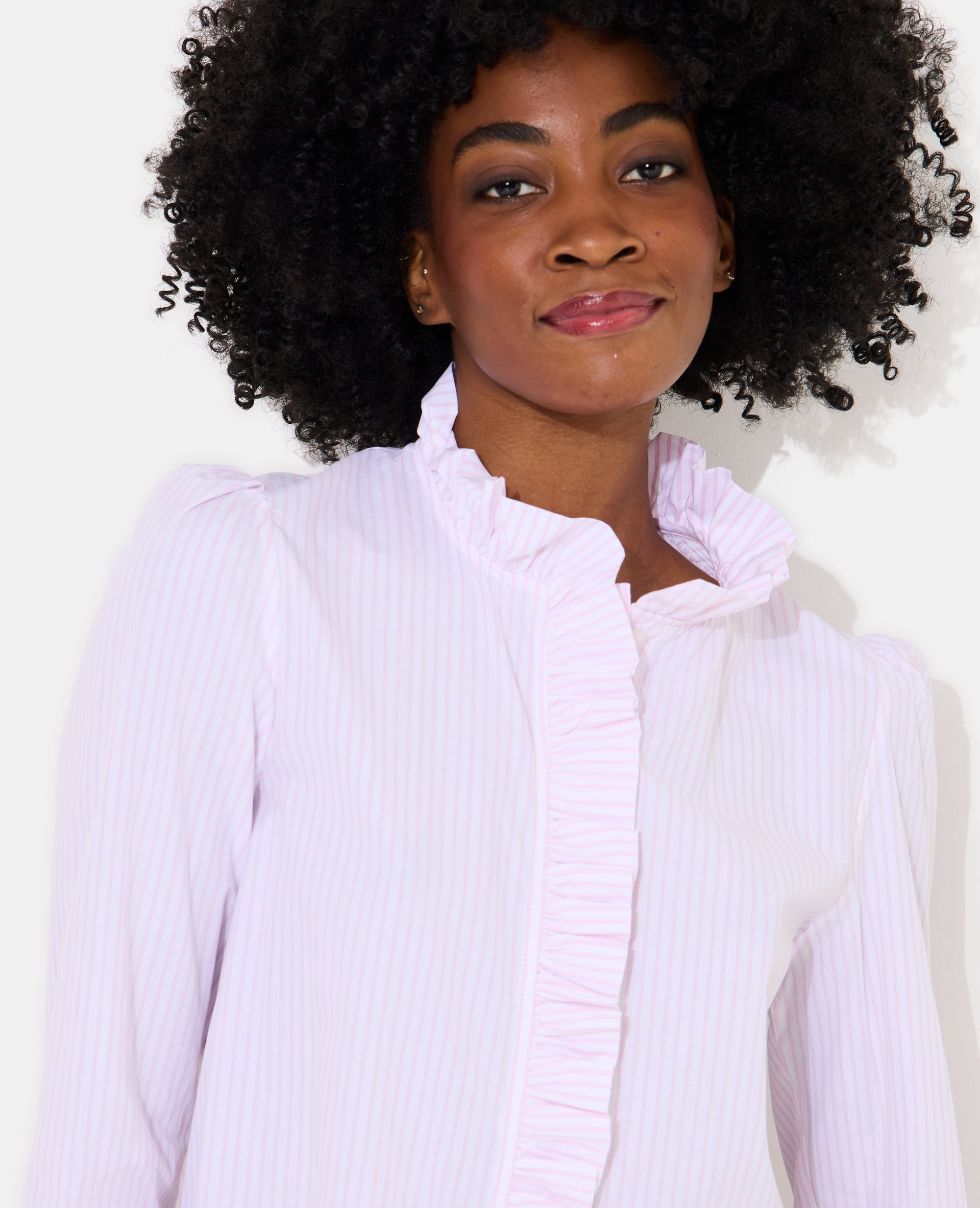 Chemise popeline rayée avec volants