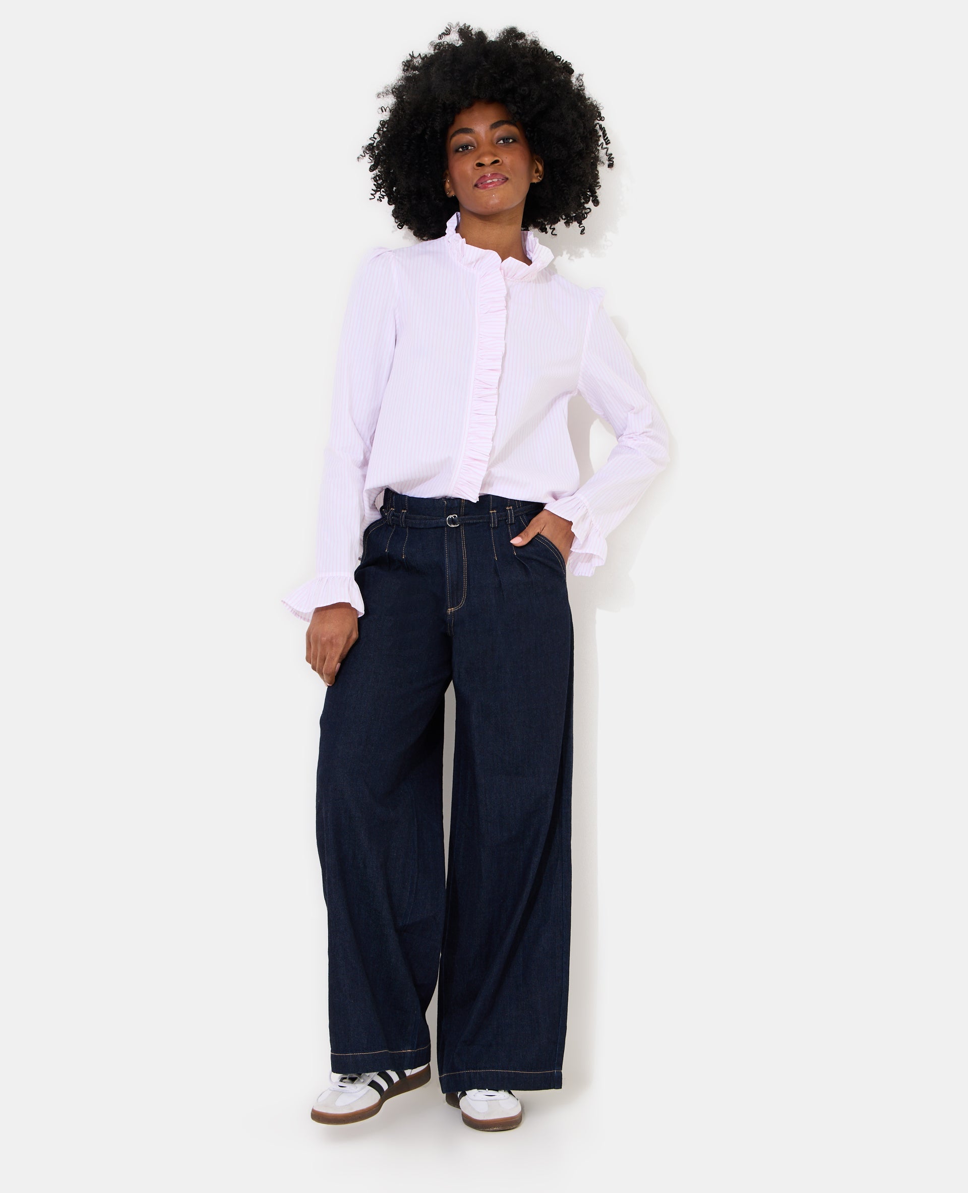 Chemise popeline rayée avec volants