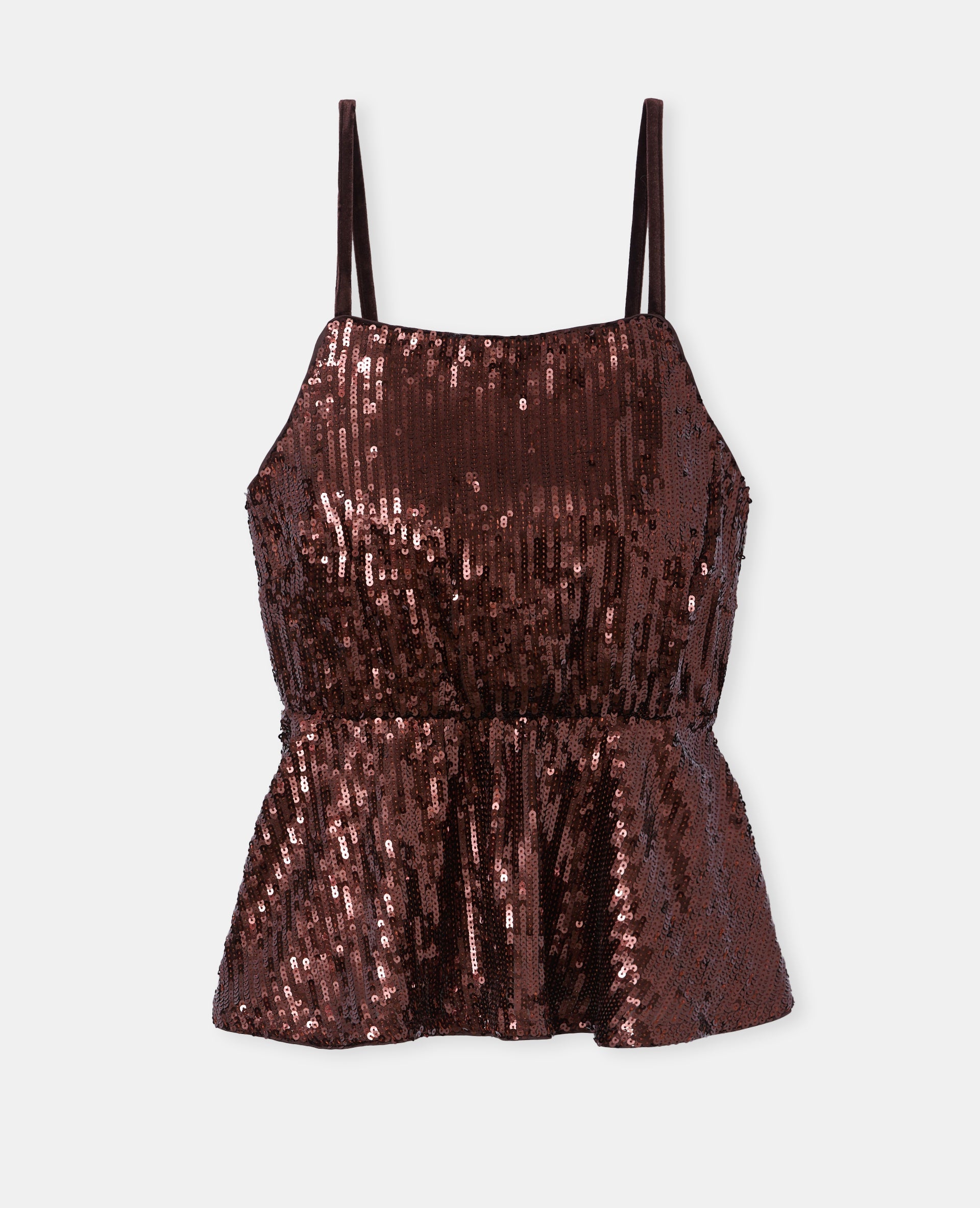 Top à bretelles forme peplum avec sequins
