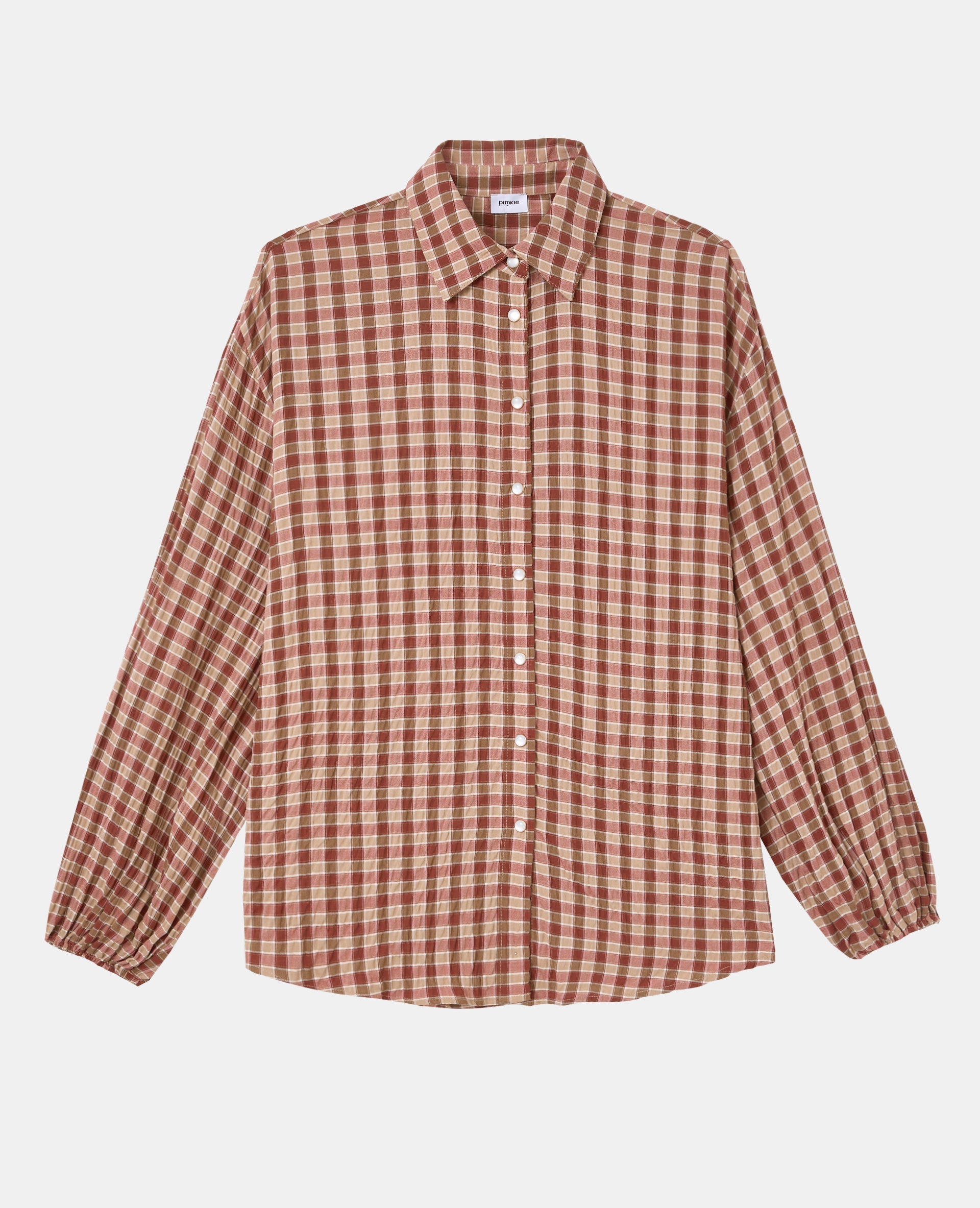 Chemise oversize en tissu gaufré motif carreaux