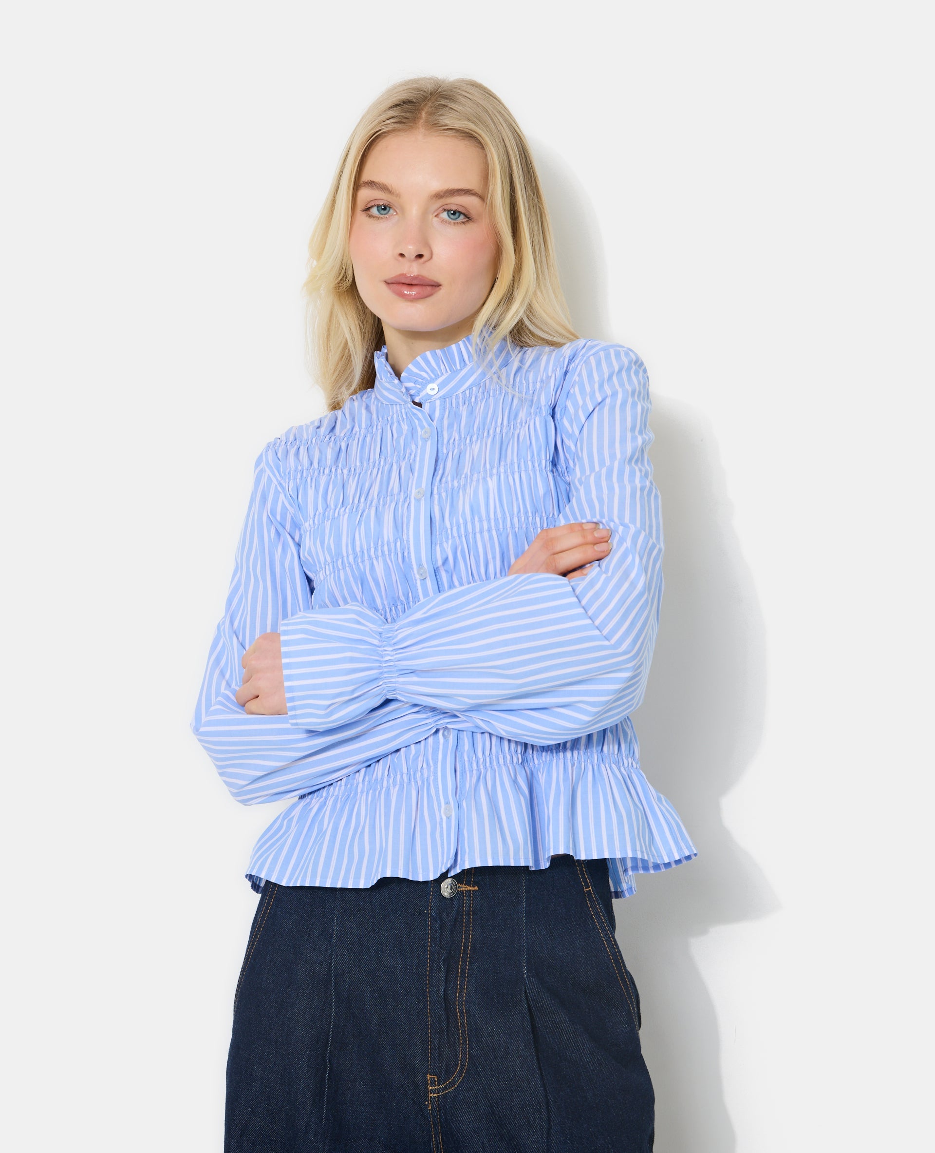 Chemise smockée et rayé avec manches ballons