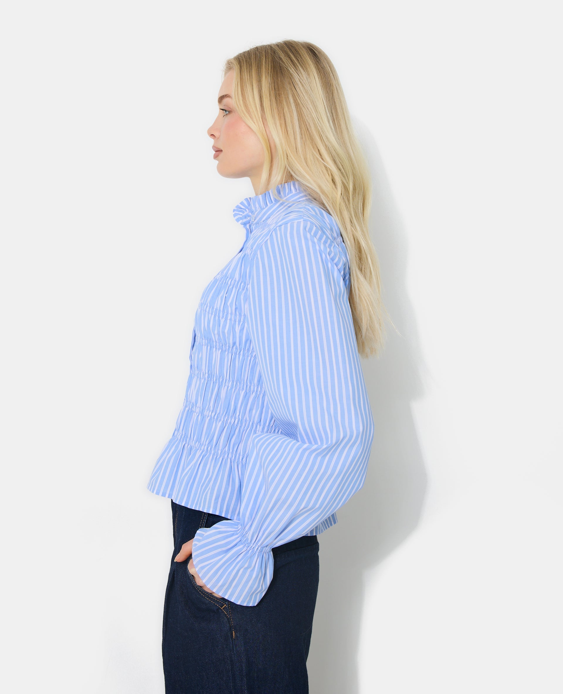 Chemise smockée et rayé avec manches ballons