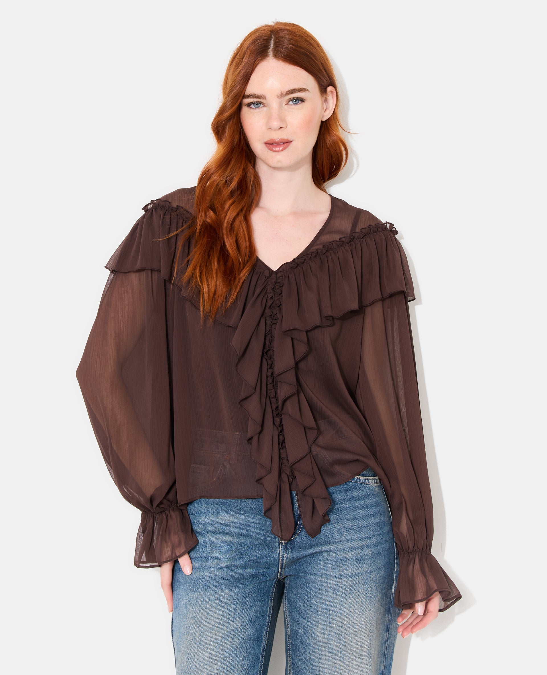 Blouse en voile avec manches ballons et volants