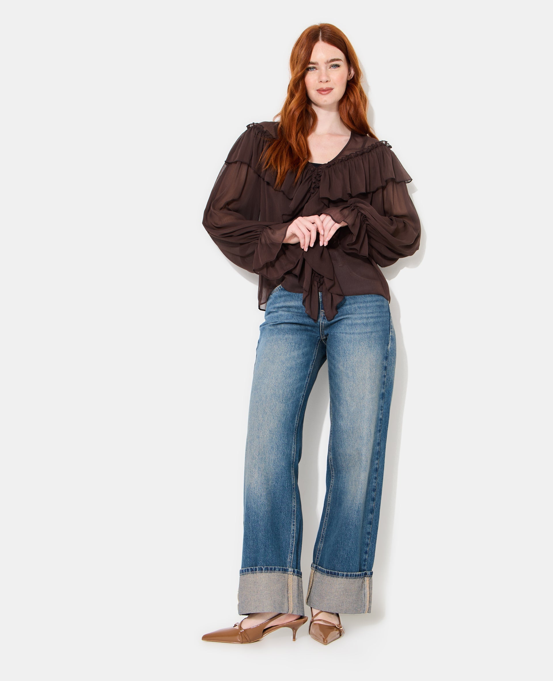 Blouse en voile avec manches ballons et volants