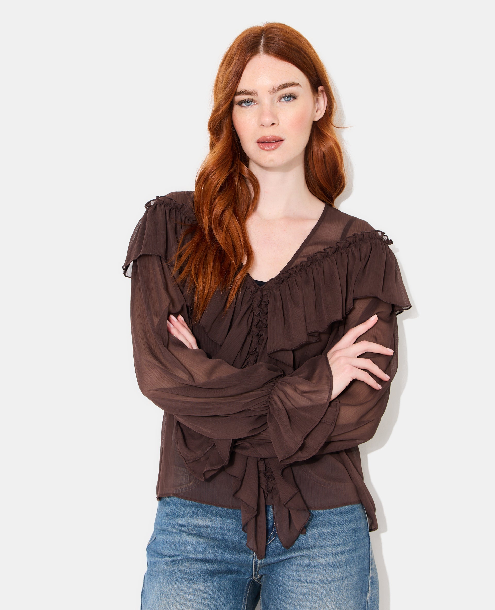 Blouse en voile avec manches ballons et volants