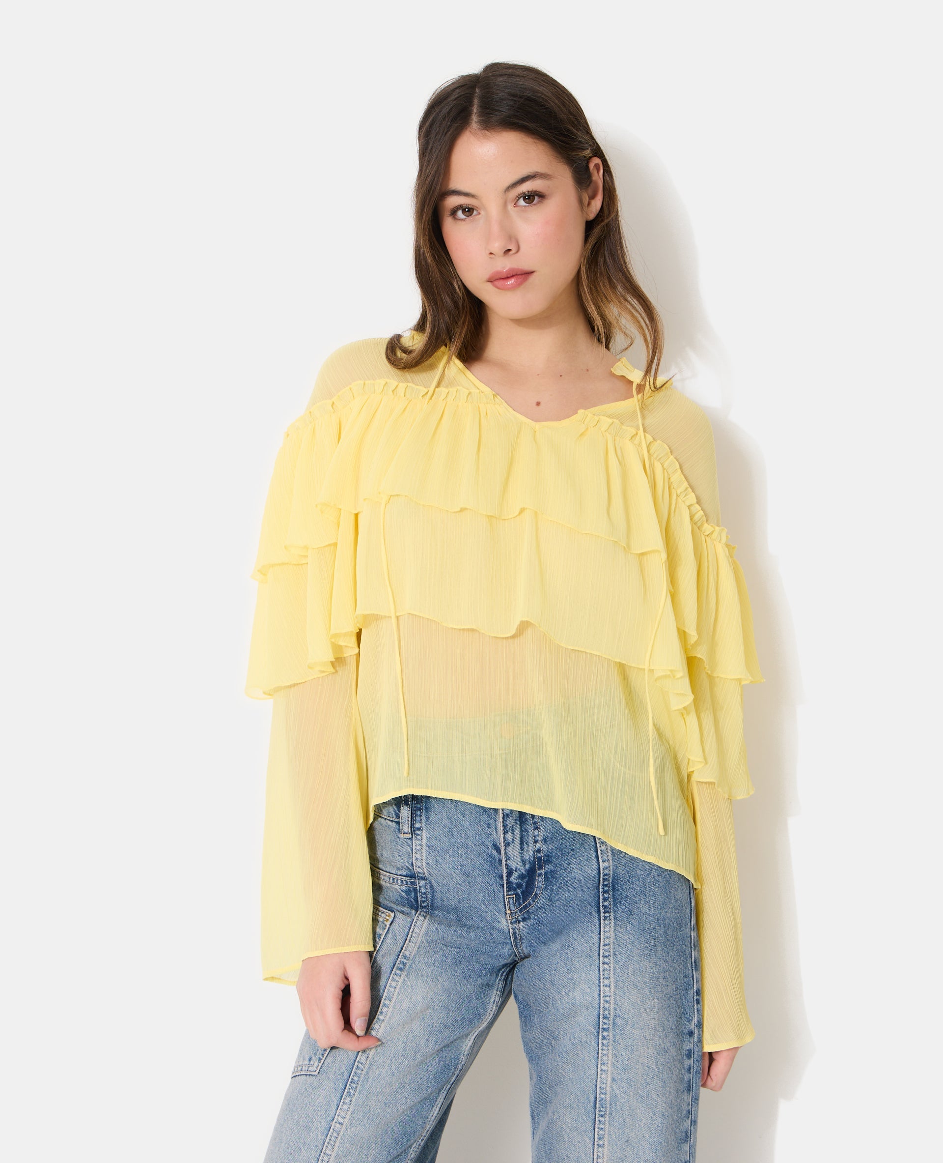 Blouse en voile avec volants et manches flare