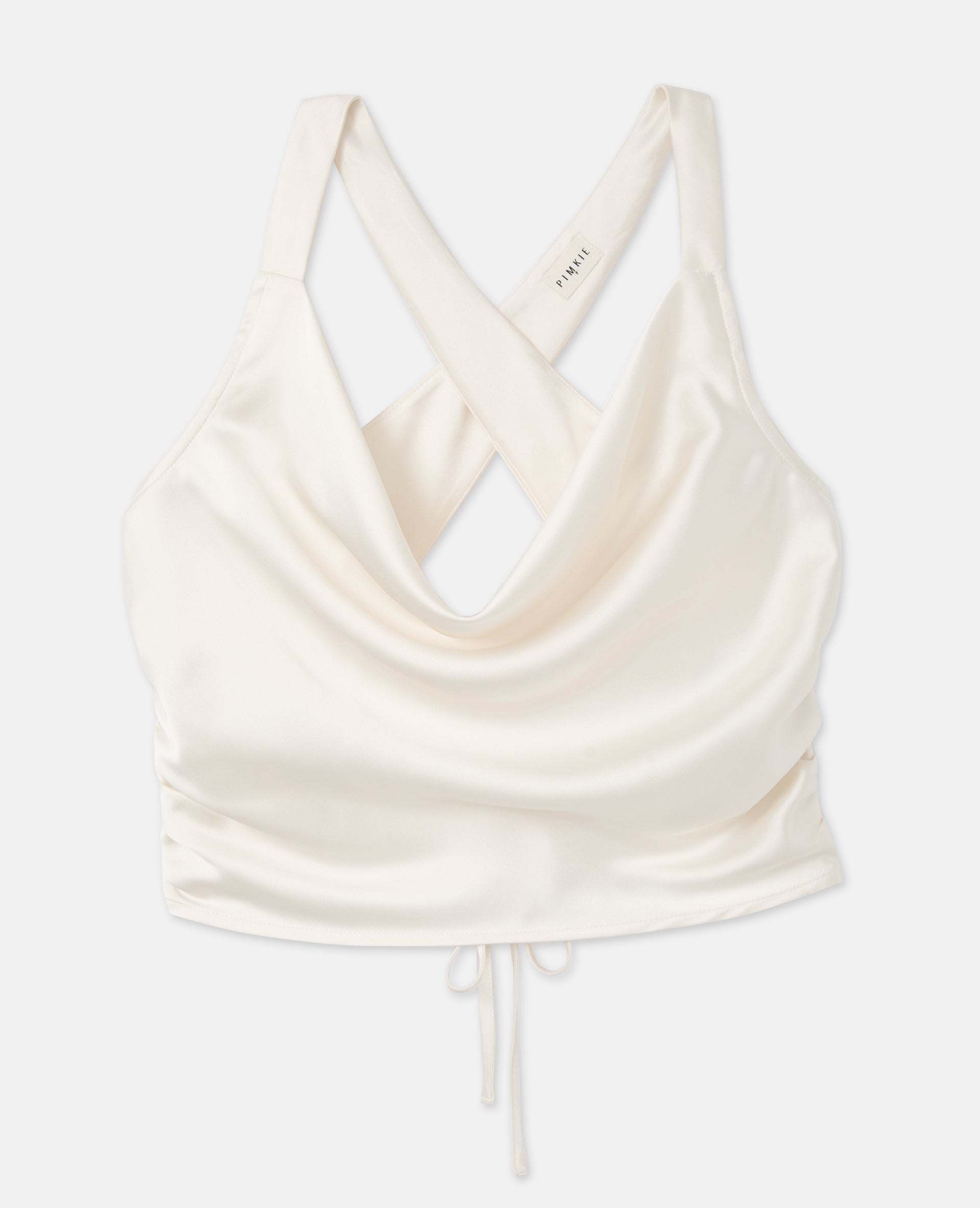 Top en satin col bénitier bretelles croisées dos