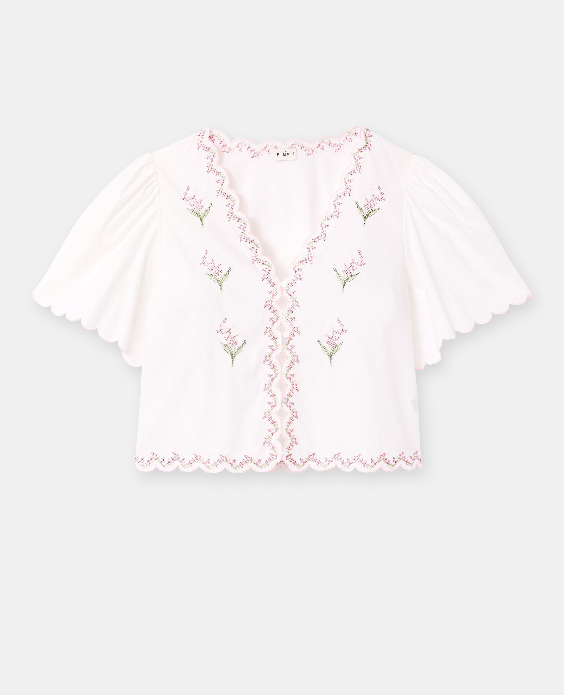 Blouse manches courtes avec fleurs points de croix