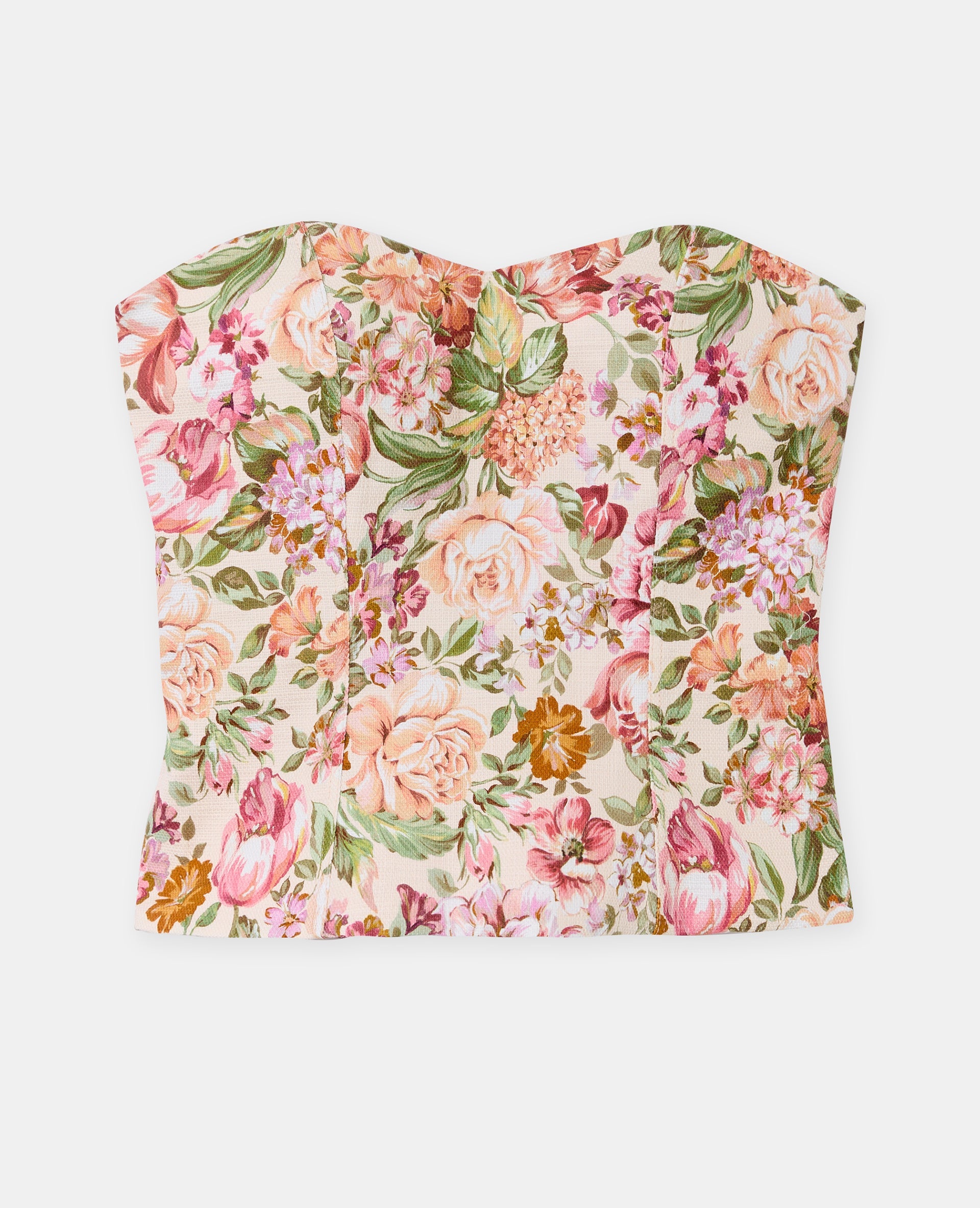 Top bustier motif fleurs façon tapisserie