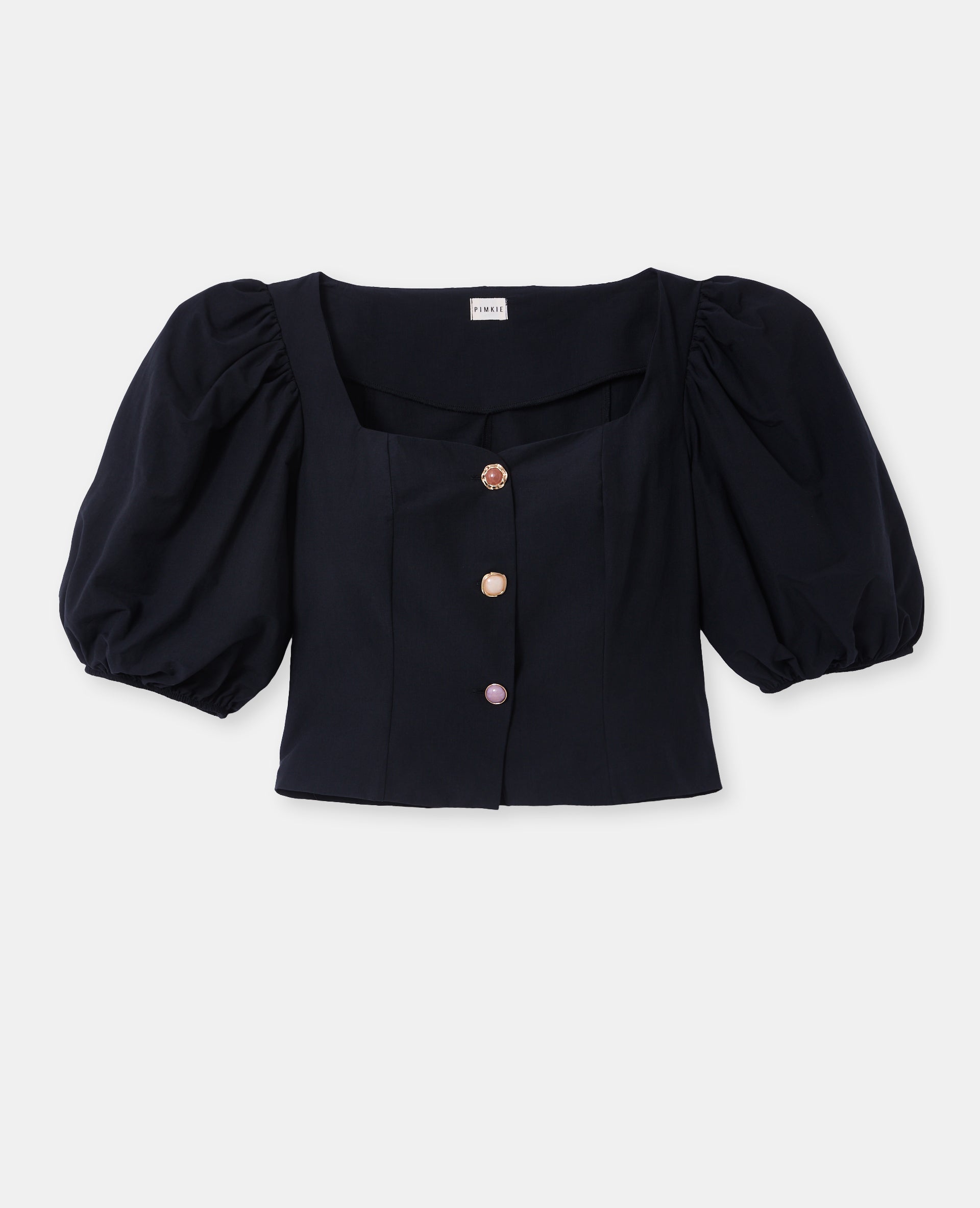 Blouse cintrée manches ballons boutons pierres