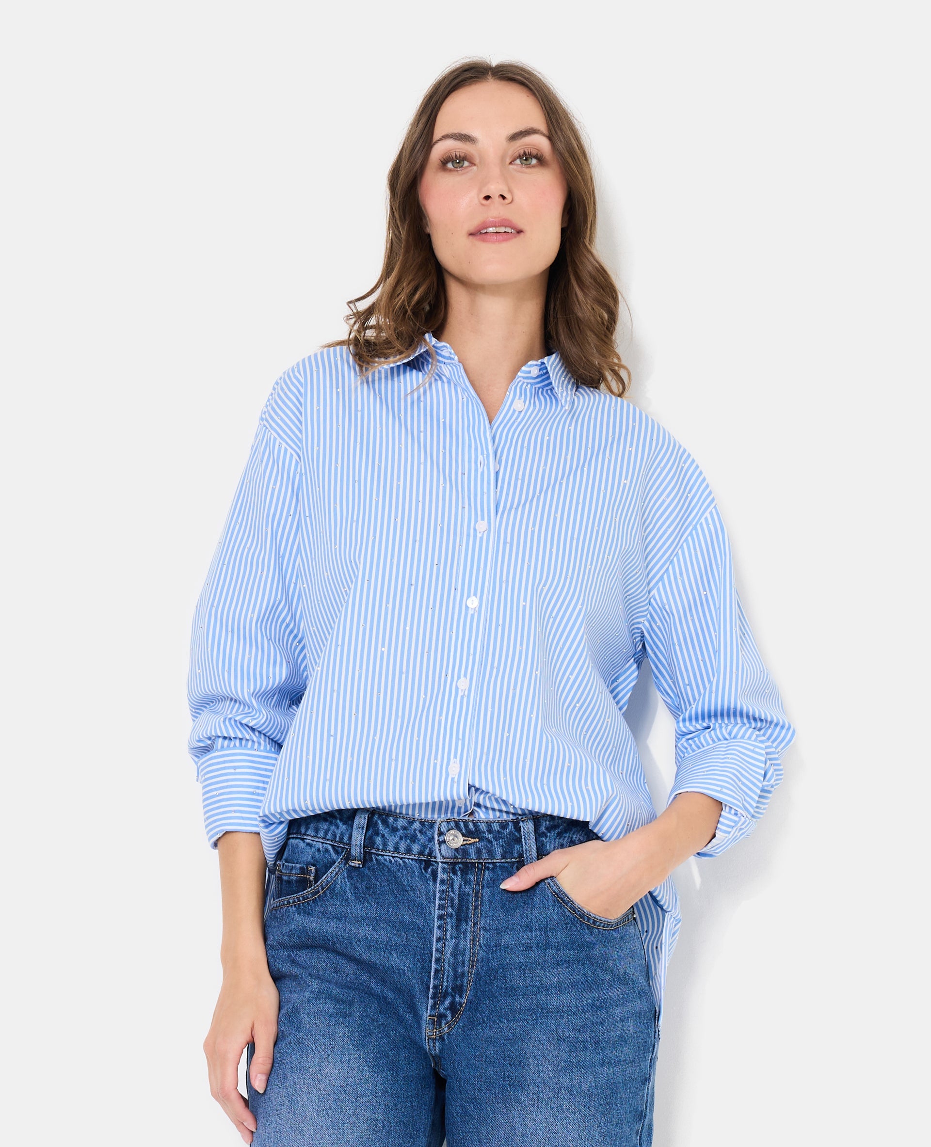 Chemise ample rayée avec strass en all over