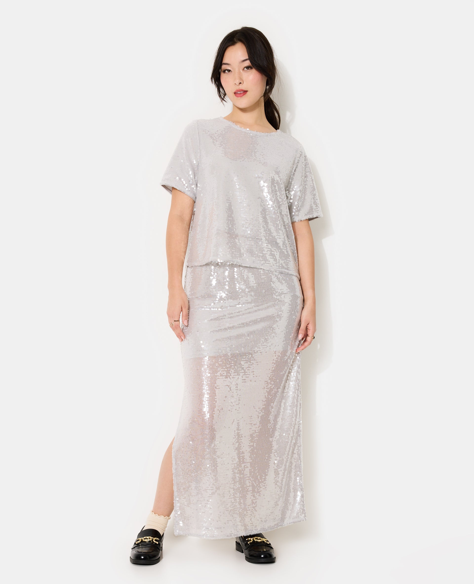 Jupe longue et droite avec sequins