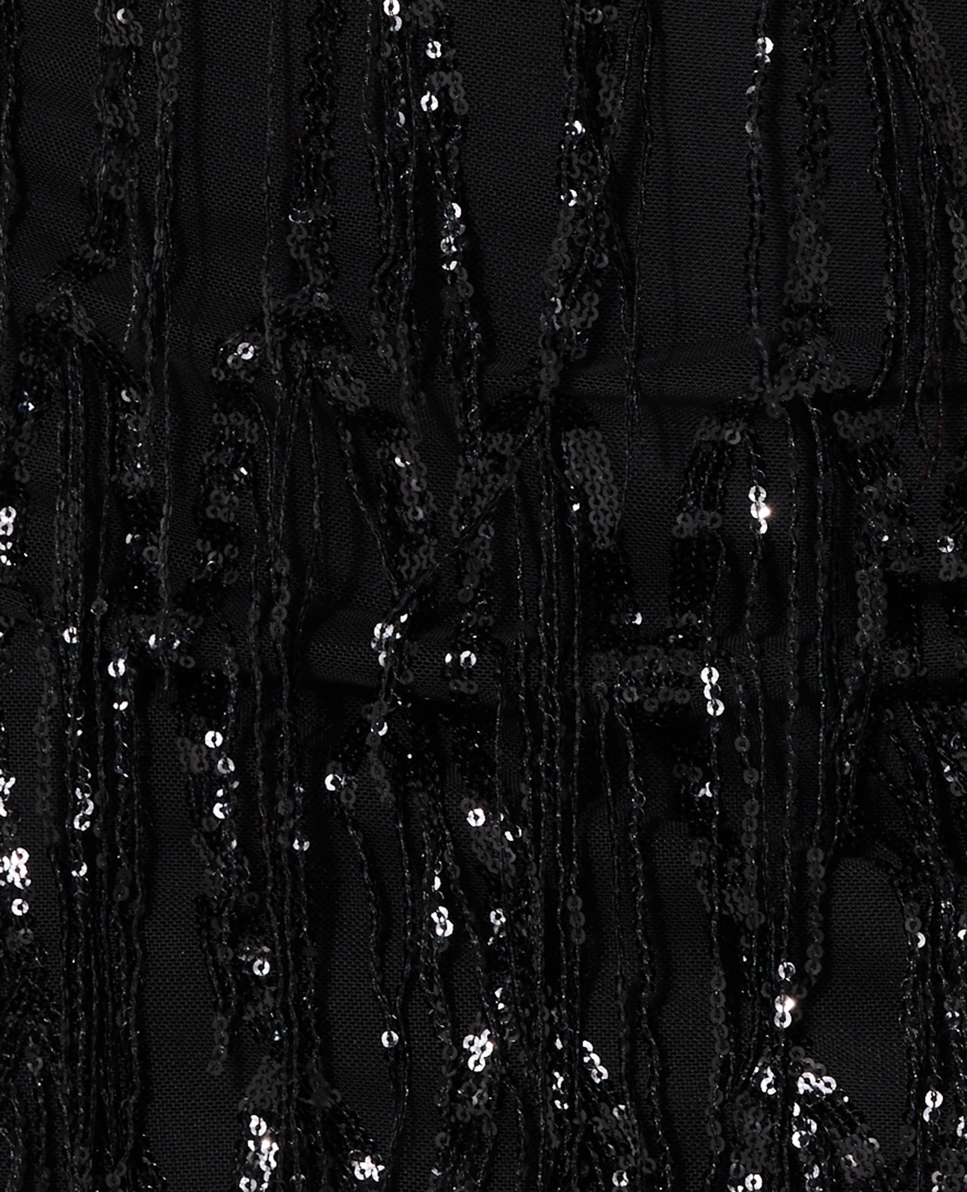 Jupe courte en résille avec franges en sequins
