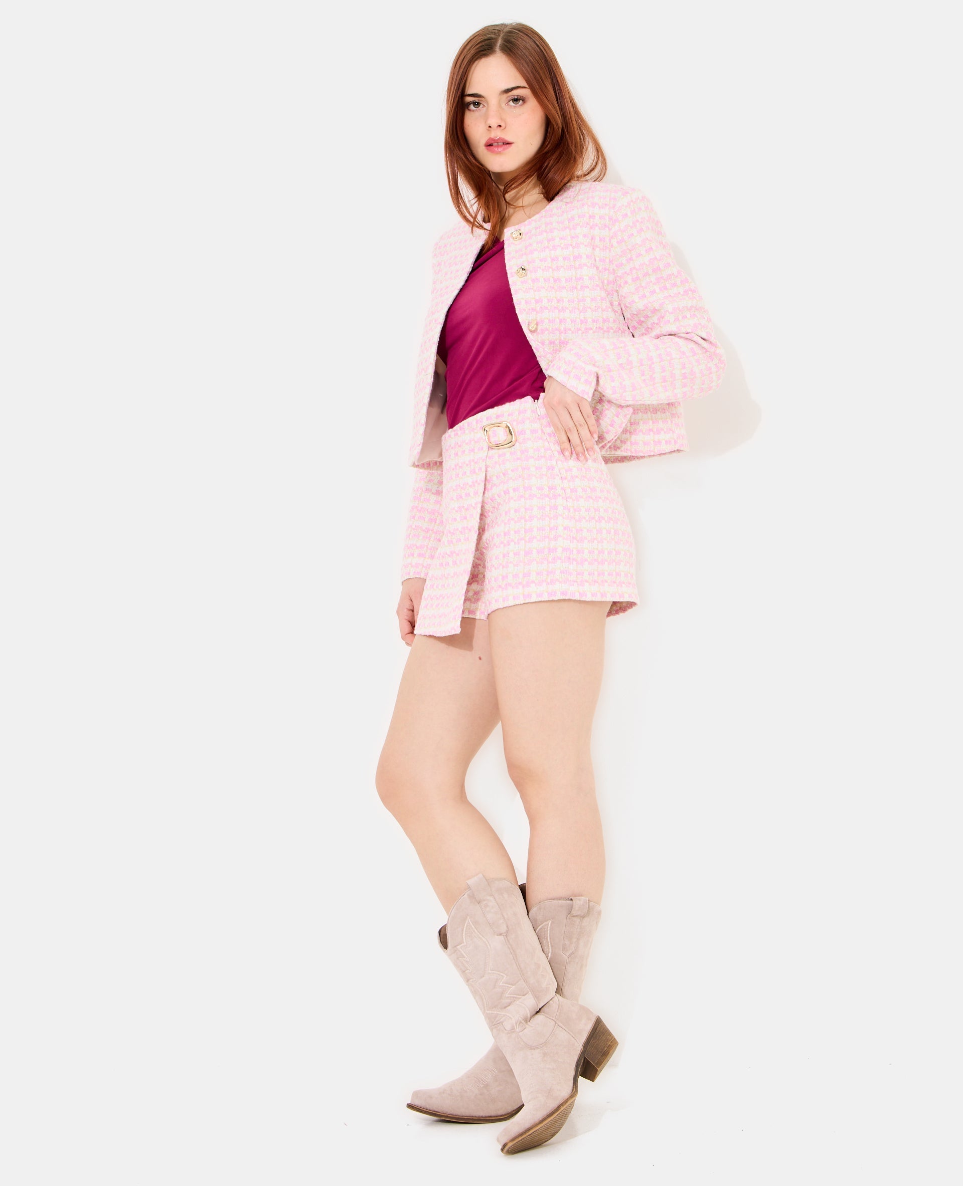Jupe-short en tweed avec boucle fantaisie