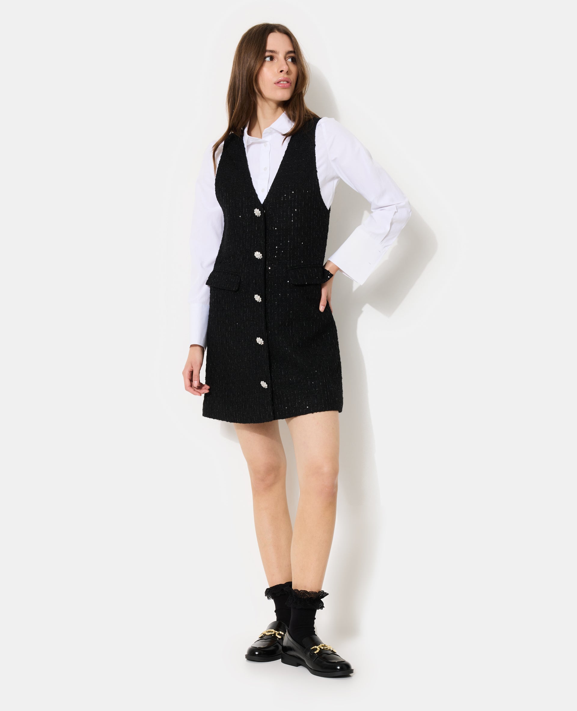 Robe chasuble en tweed avec sequins