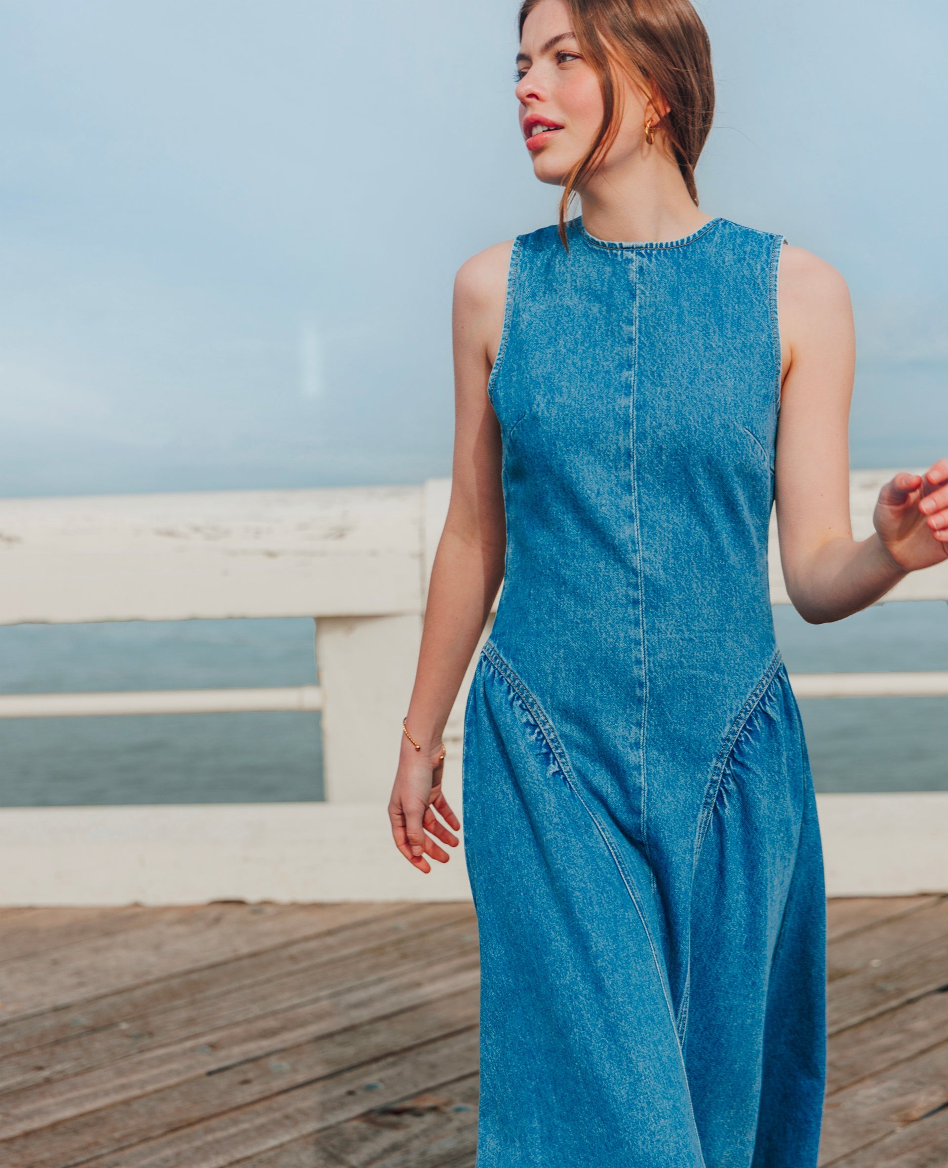 Robe sicilienne longue en jean dos ouvert