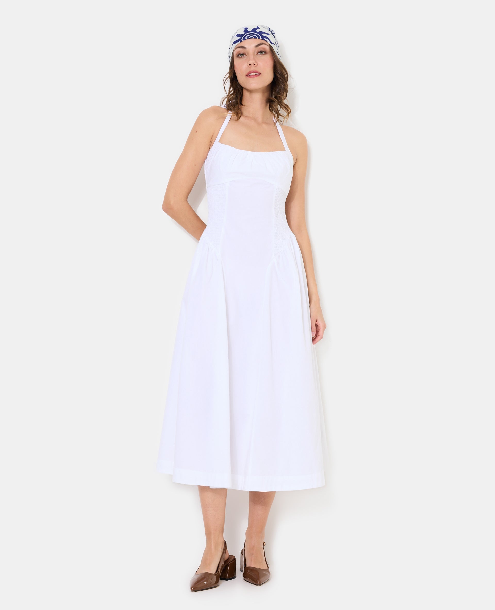 Robe longue évasée avec smocks