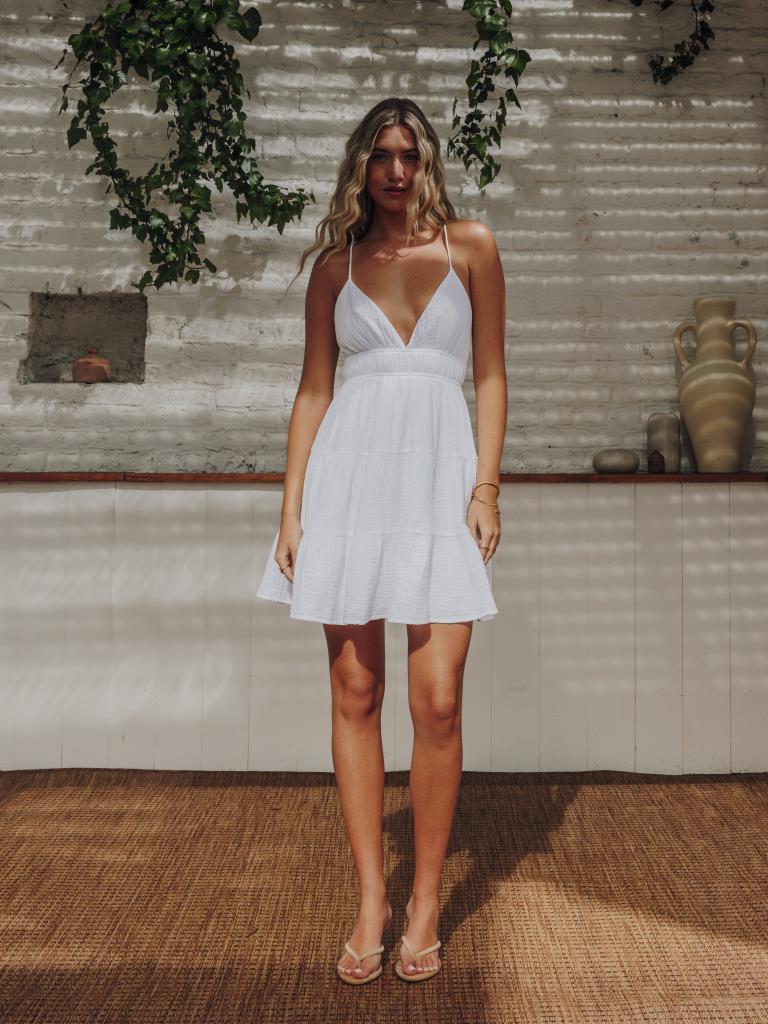 Robe courte dos-nu en gaze de coton