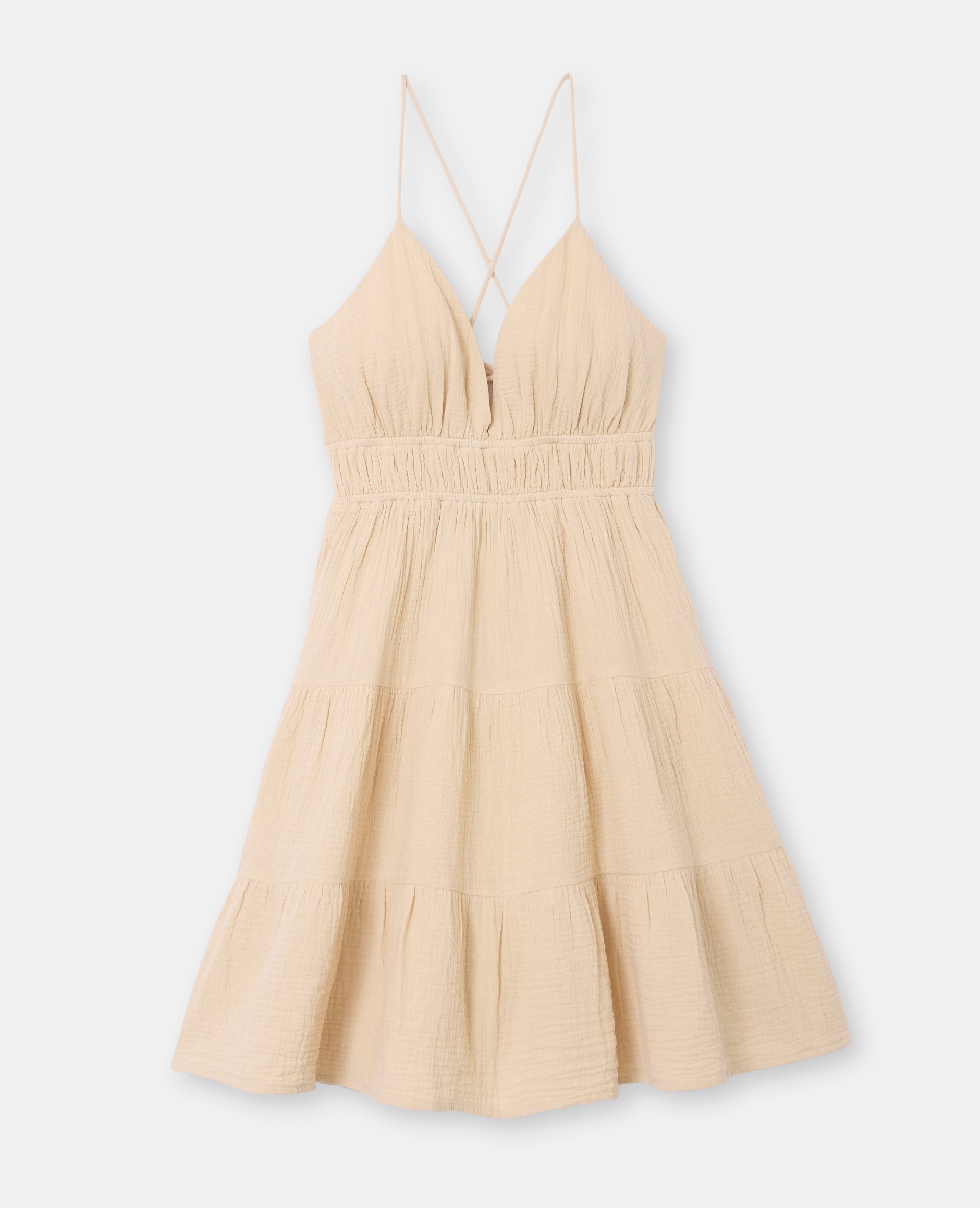 Robe courte dos-nu en gaze de coton