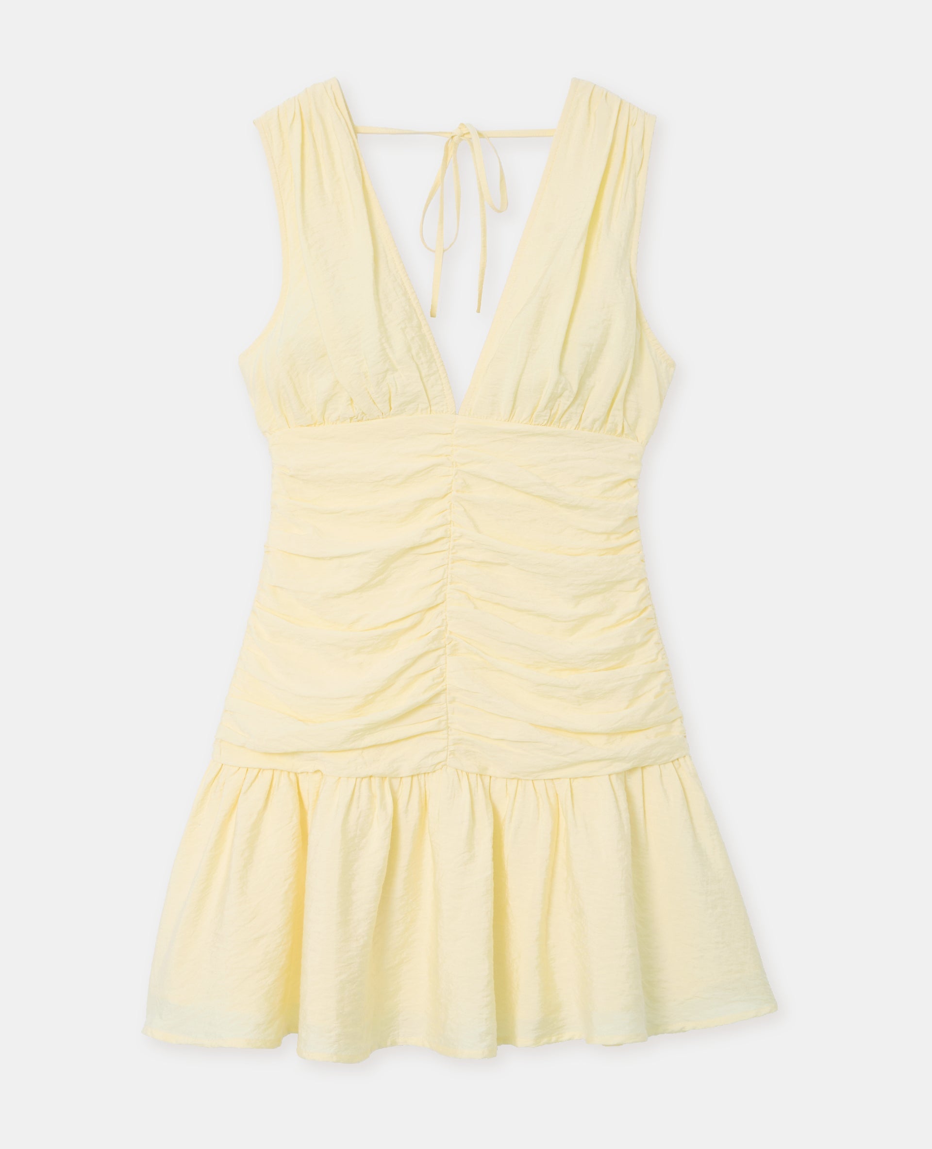 Robe courte avec effets drapés et col V
