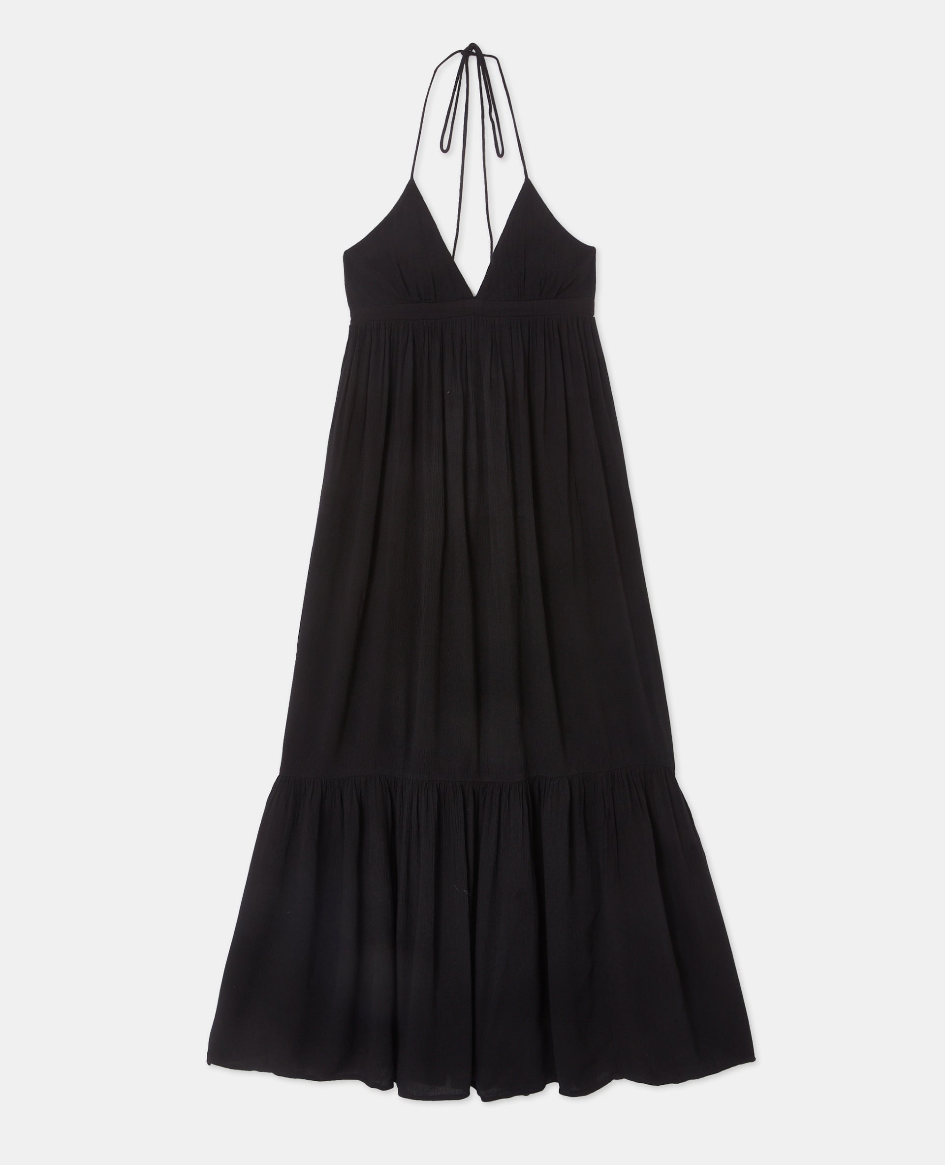 Robe longue évasée avec volant et bretelles fines