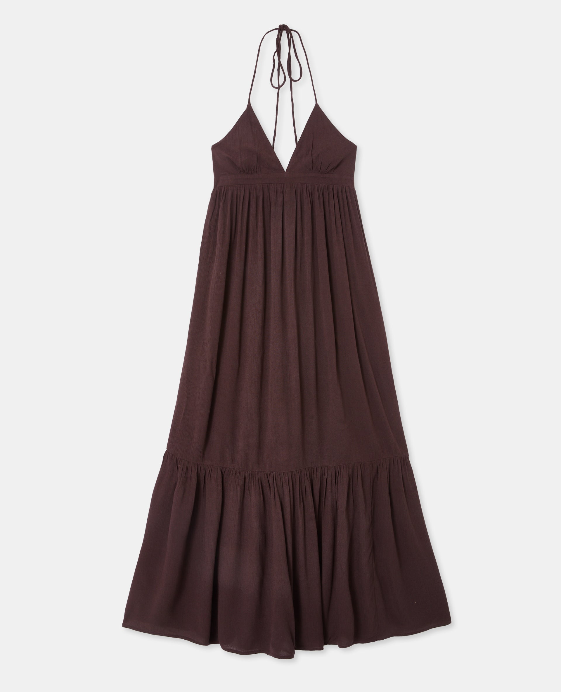 Robe longue évasée avec volant et bretelles fines