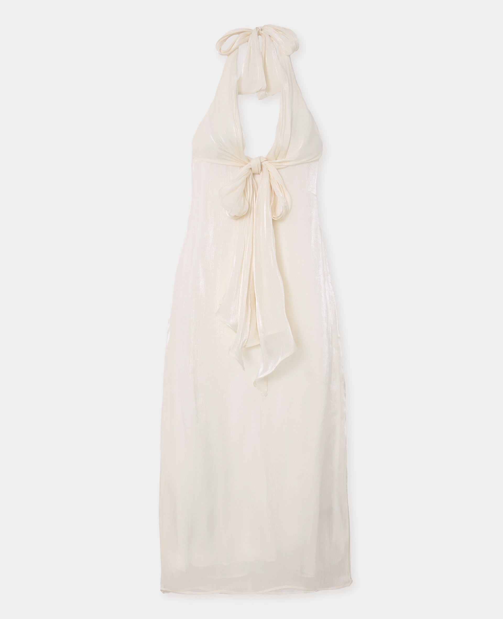 Robe longue dos-nu en satin avec pans à nouer