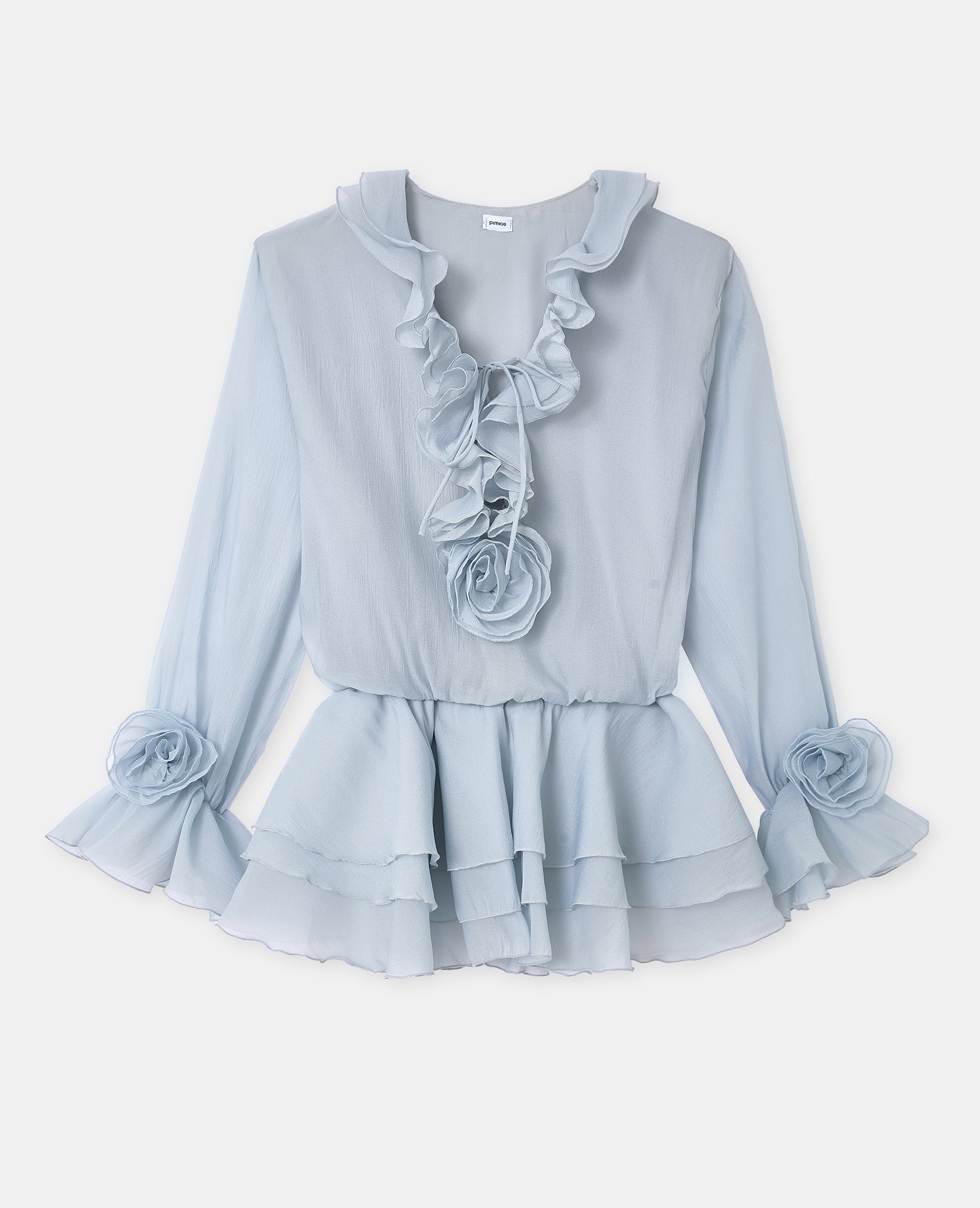 Robe courte en voile avec volants et fleurs