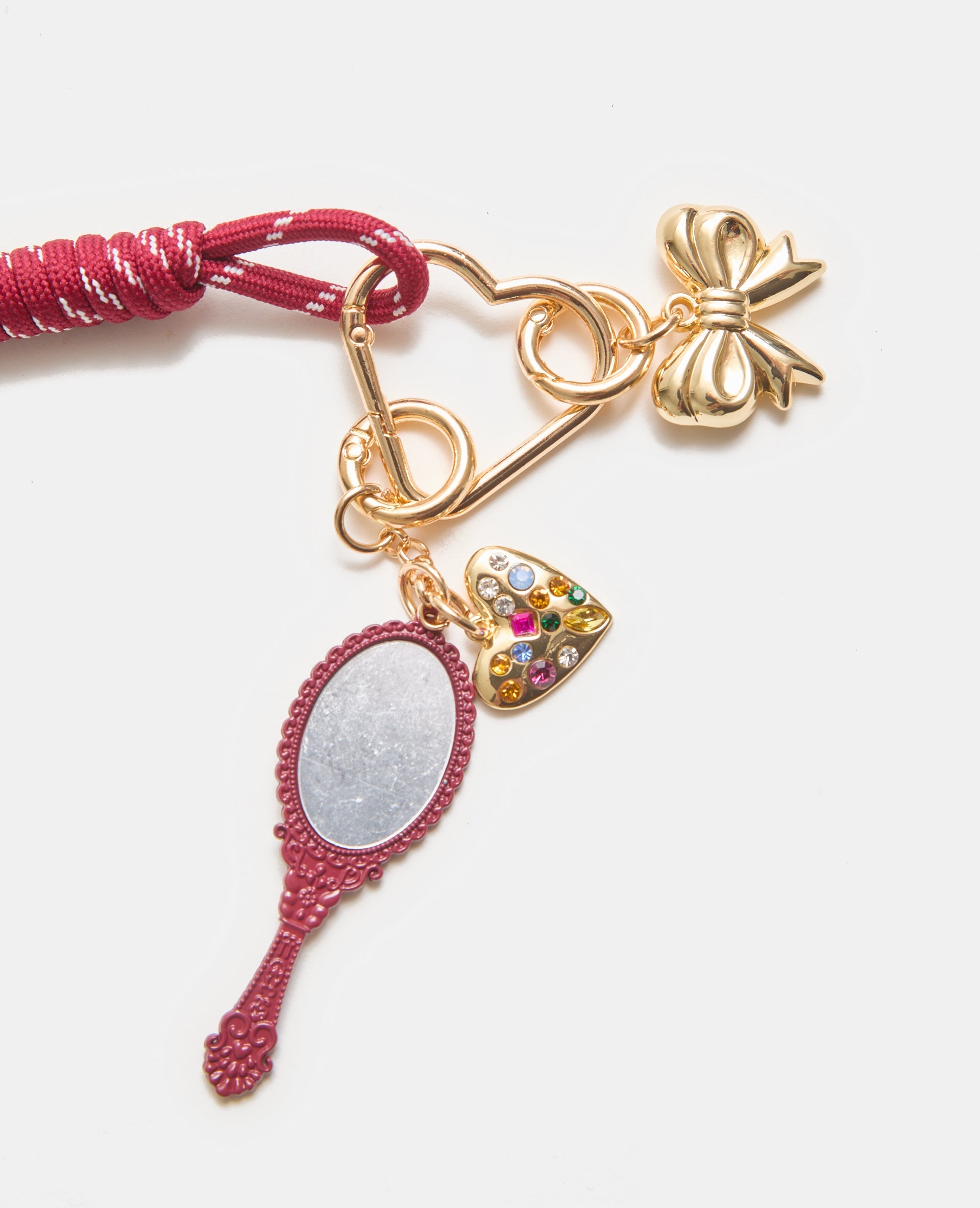Porte-clé ou déco de sac avec mini-miroir, nœud…