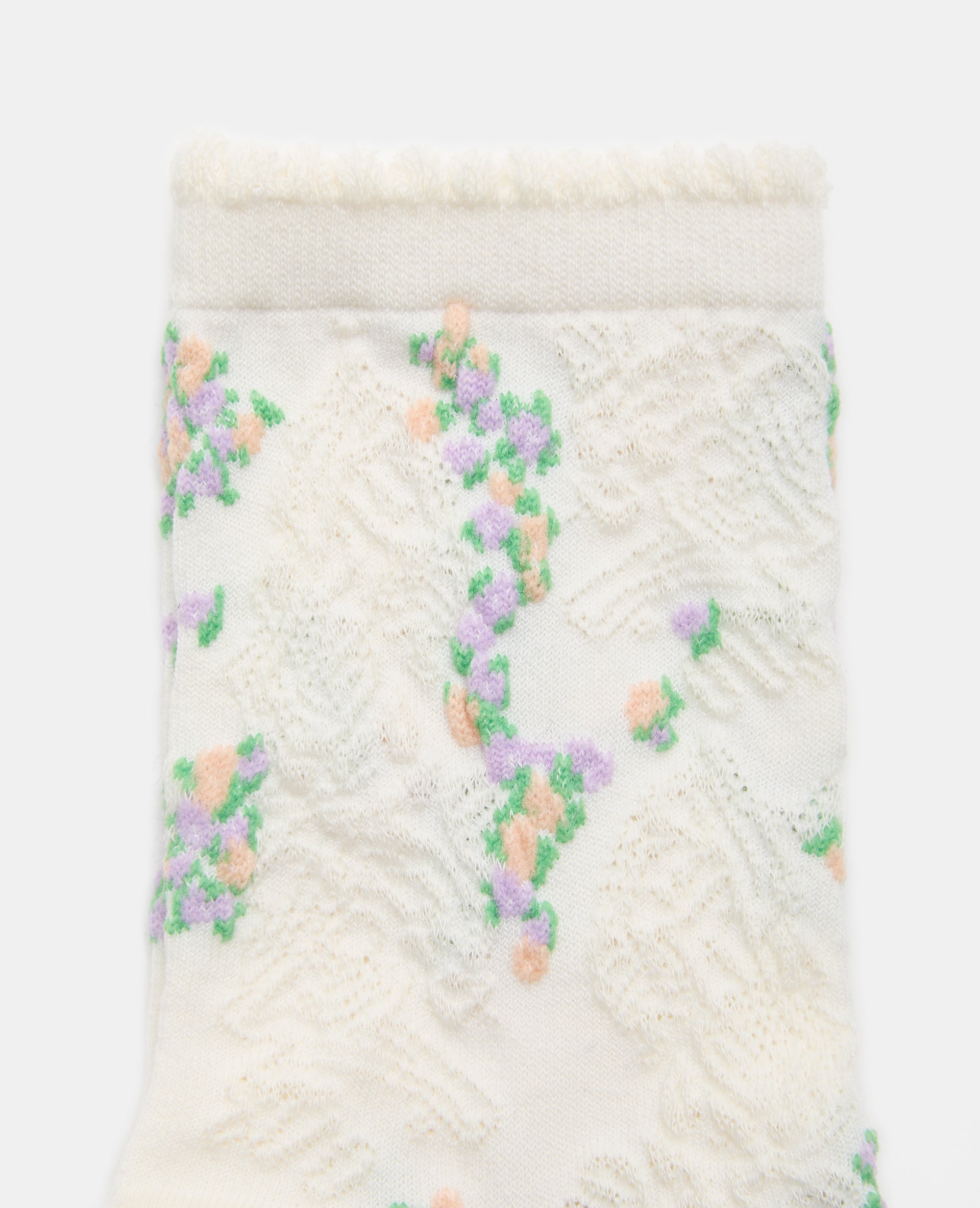 Paire de chaussettes avec fleurs et maille fantaisie