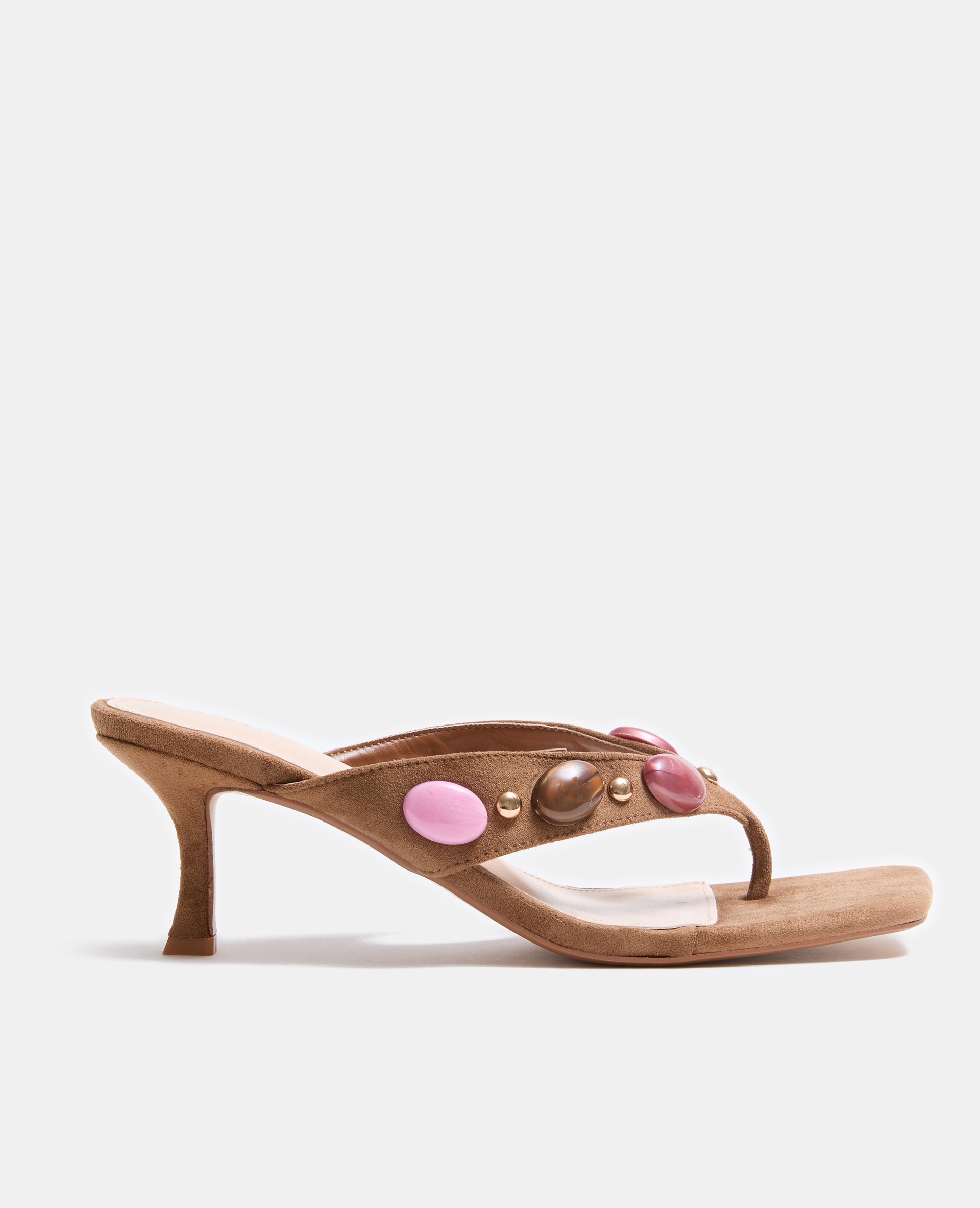 Paire de tongs à talon avec perles effet pierres