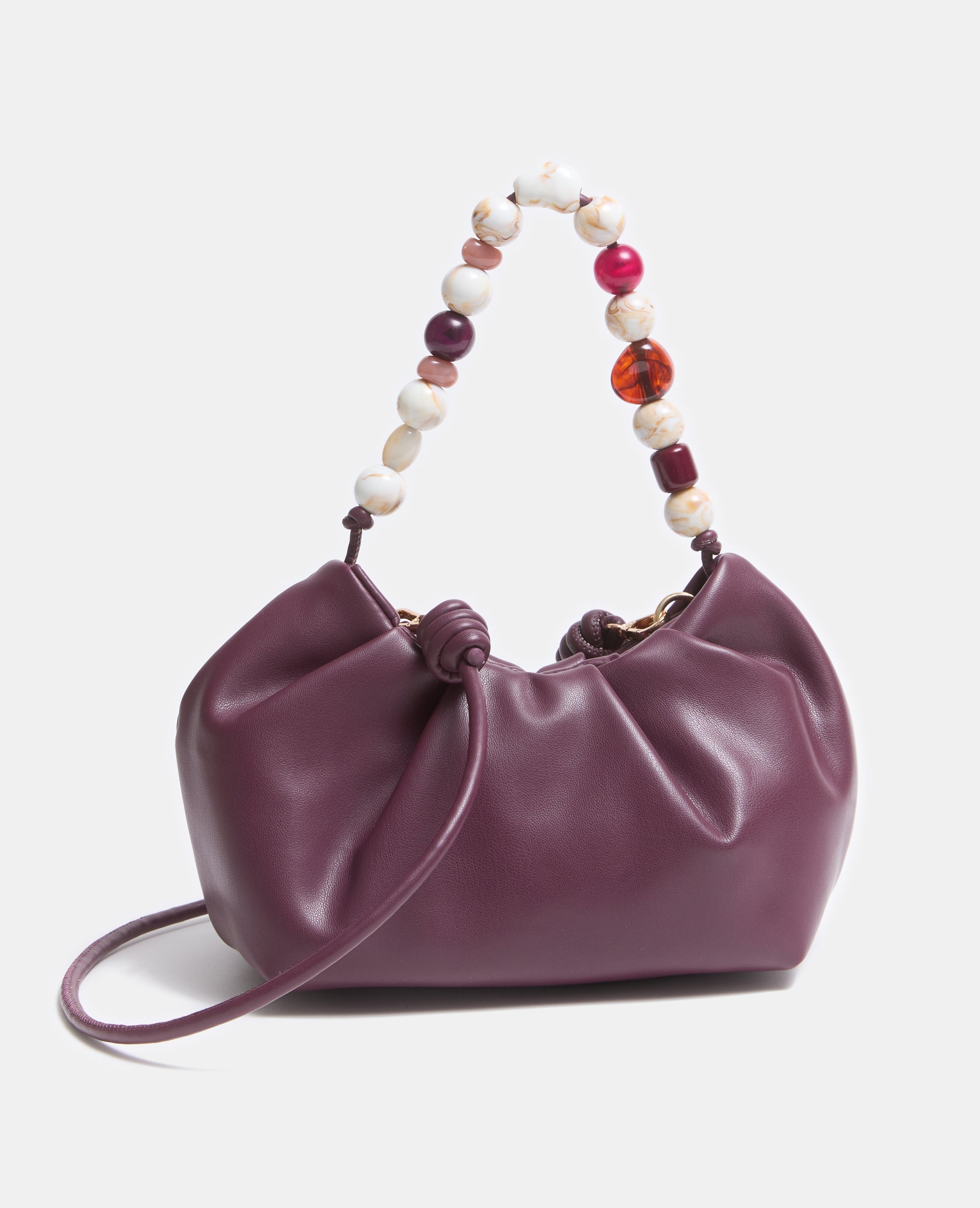 Sac en simili avec poignée perles et bandoulière