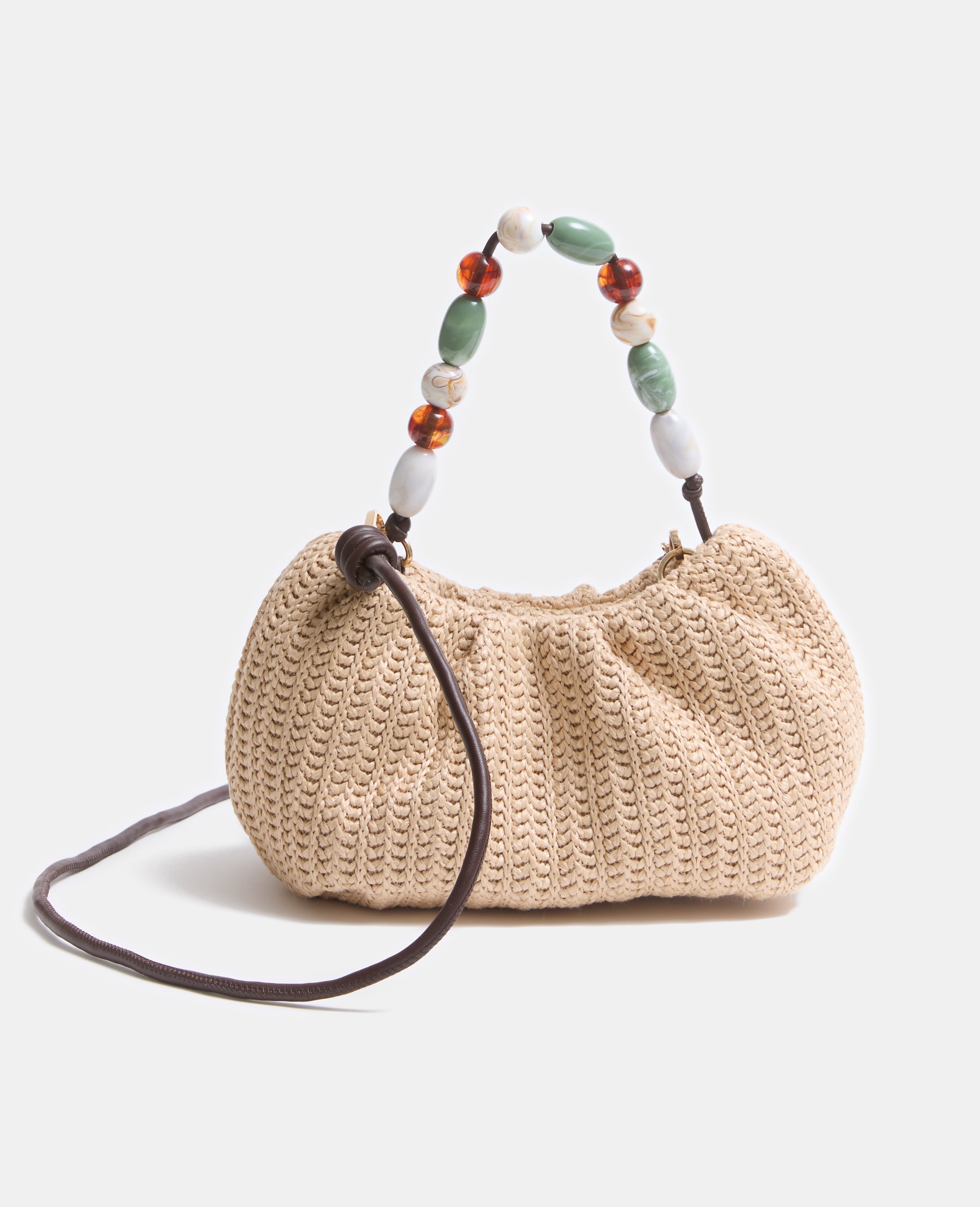 Sac en raphia avec poignée perles et bandoulière